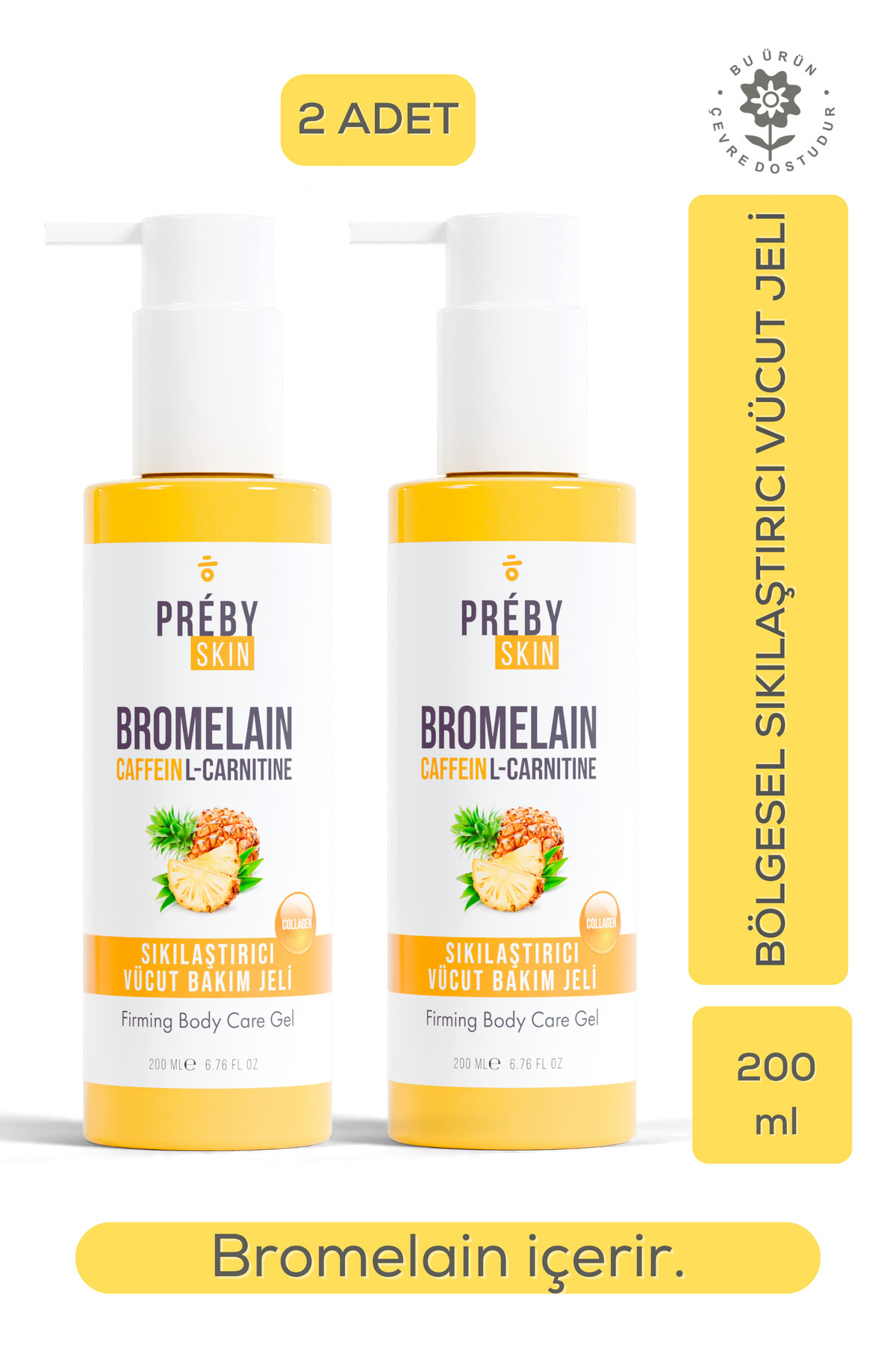 PrebySkin Bromelain, Kafein ve LCarnitine İçeren Sıkılaştırıcı Vücut Bakım Jeli 2'li