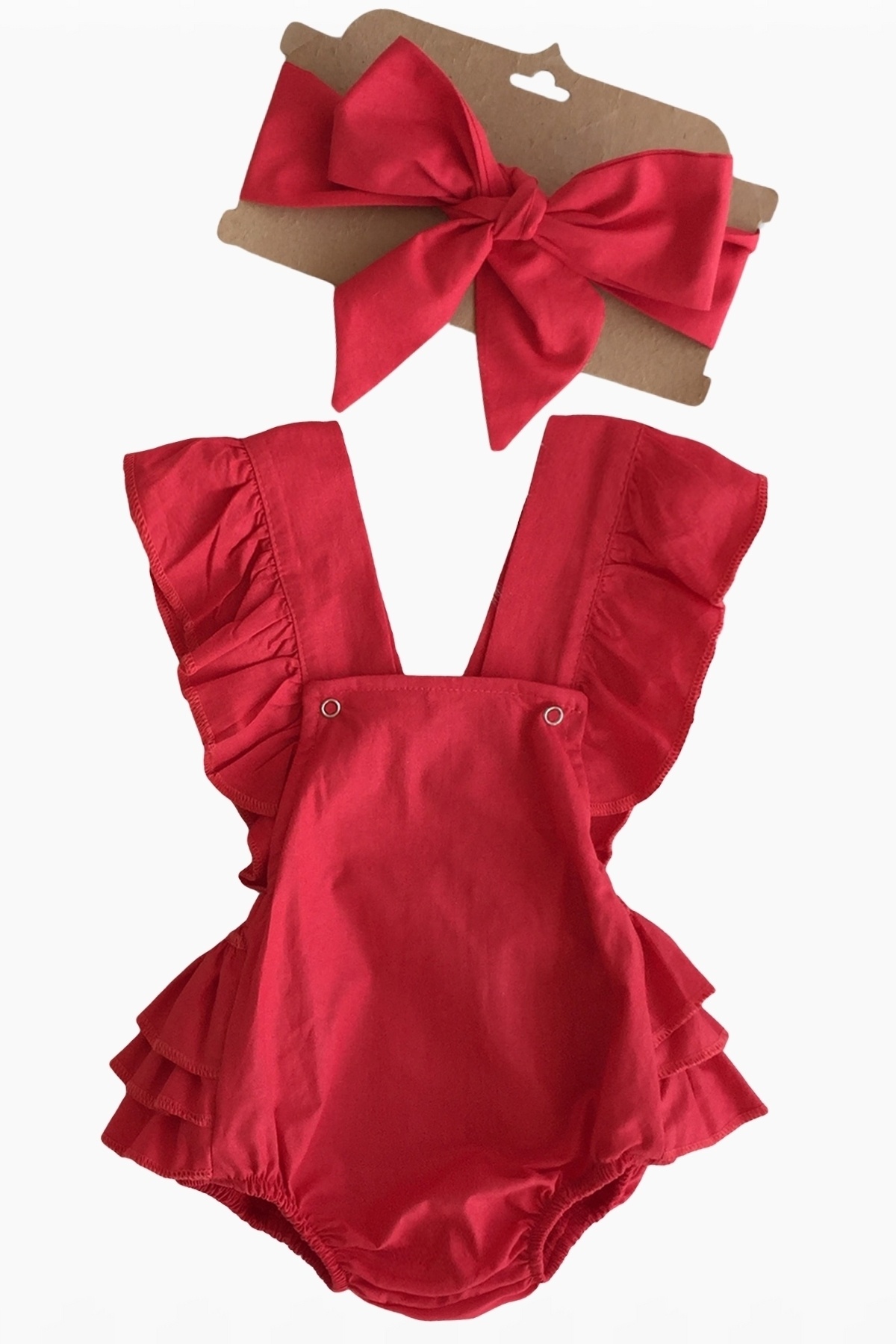 Parla Kids Kız Bebek Kırmızı Pamuklu Salopet Bandana Yılbaşı Takım fotoğrafı 2 (önizleme)