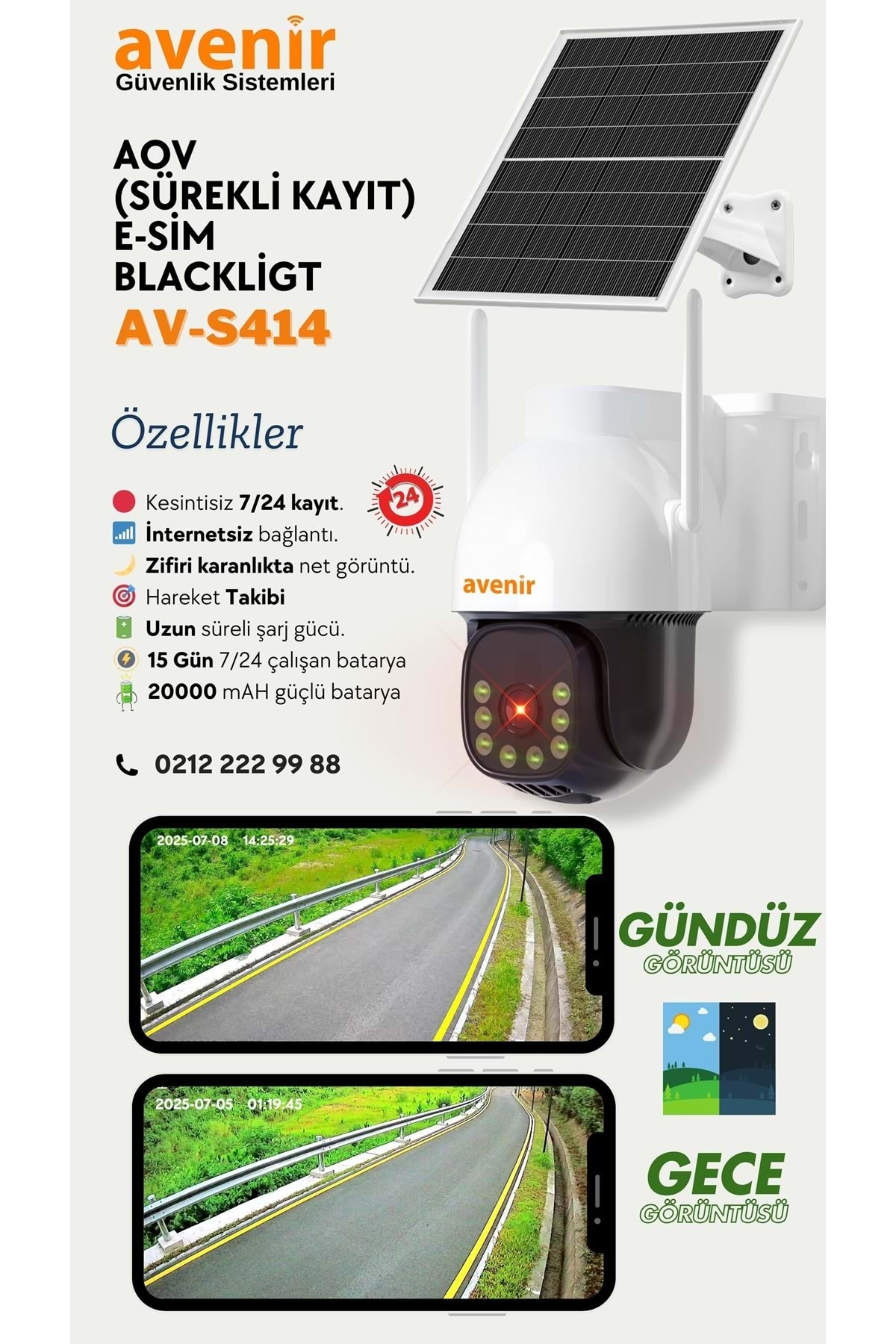 Avenir AV-S414 AOV Güneş Enerjili E-SİM Sürekli Kayıt Kamera