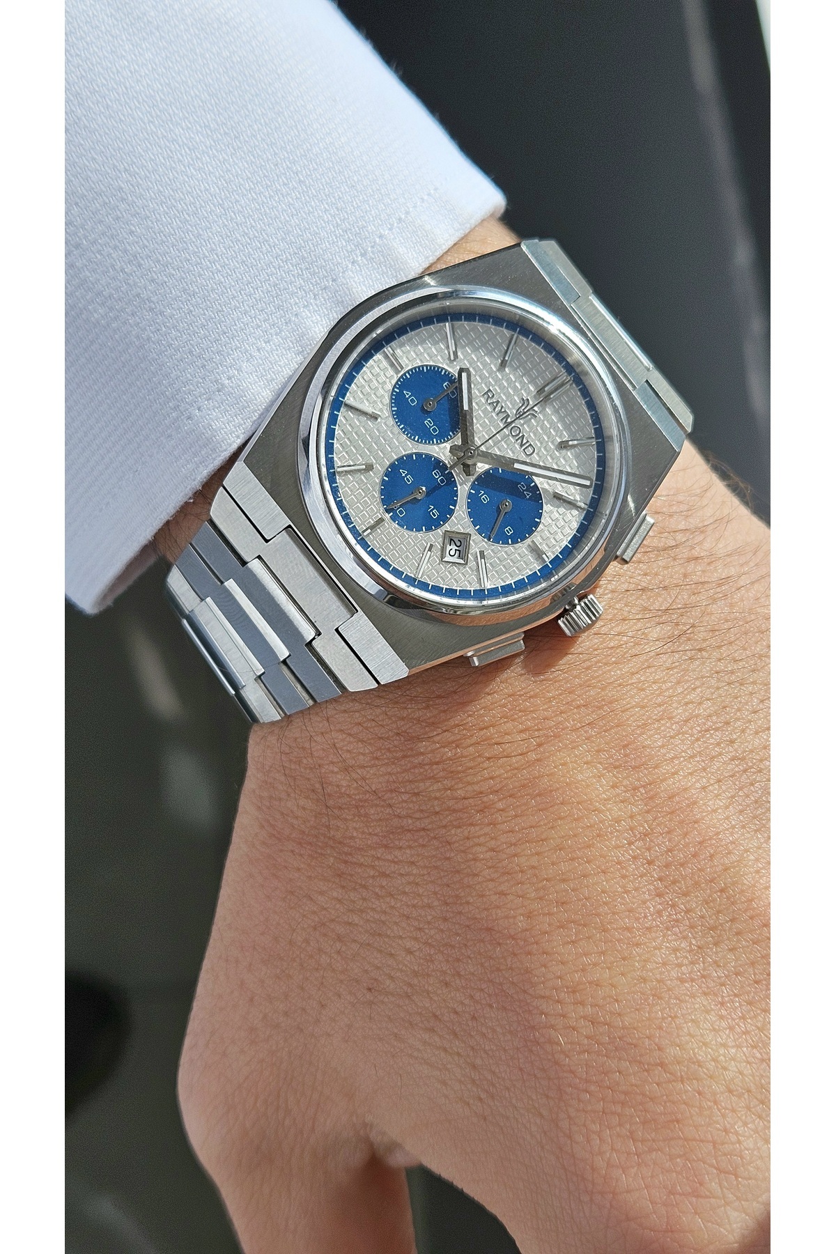 RYM-280268-CR MEN'S QUARTZ WRIST WATCH - STEEL CASE AND SAPPHIRE GLASS - 2 YEARS WARRANTY SS-BL-W