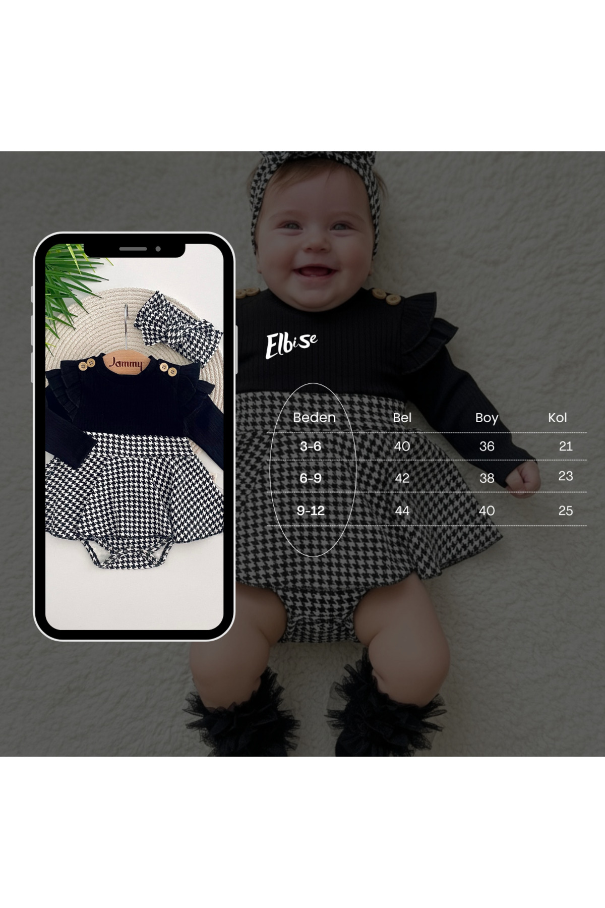 Jammybaby Kazayağı Desenli Elbise ve Bandana Set Omuz Fırfır Detaylı %100 Pamuk Kaşkorse Kız Bebek Takım fotoğrafı 5 (önizleme)