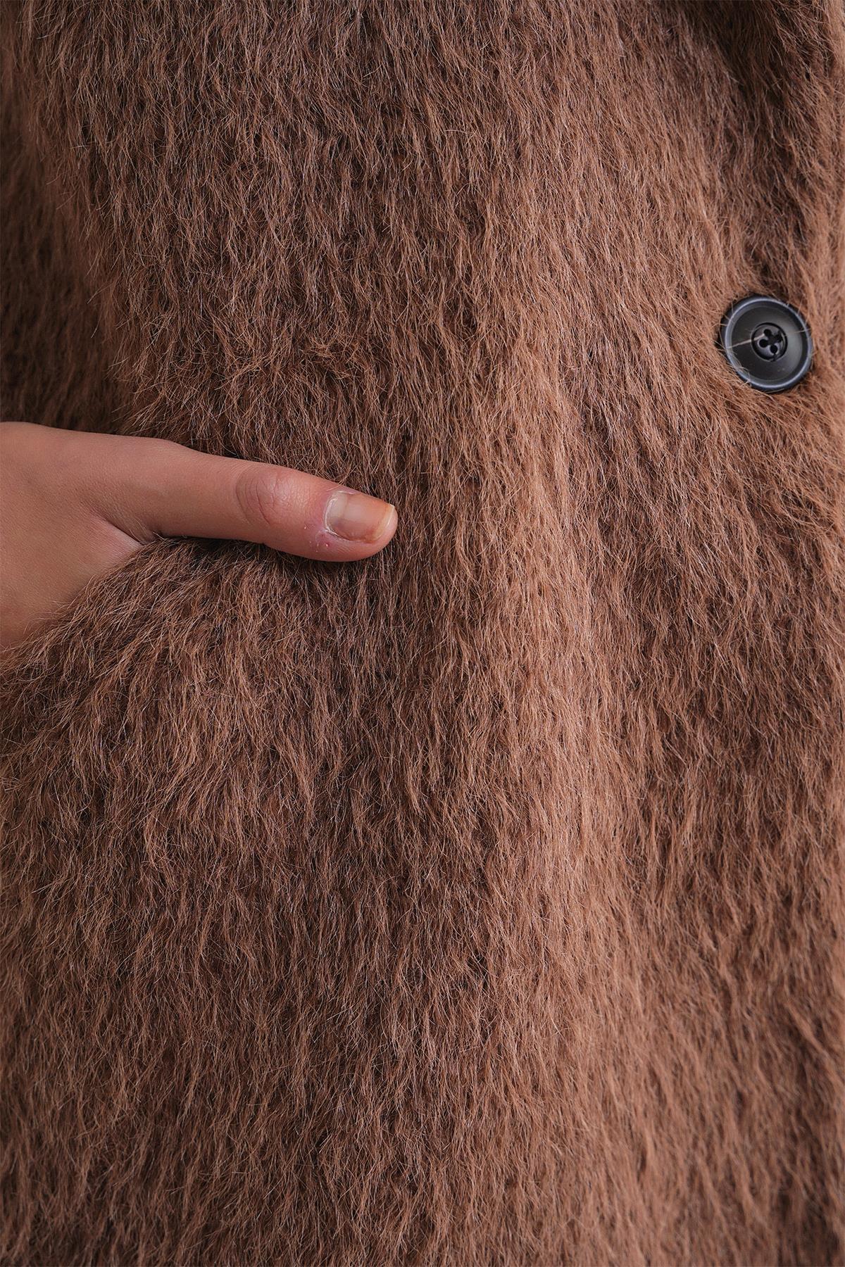 Mixray  4746 Kadın Uzun Tüylü Manto Süt Kahve - Görsel 6