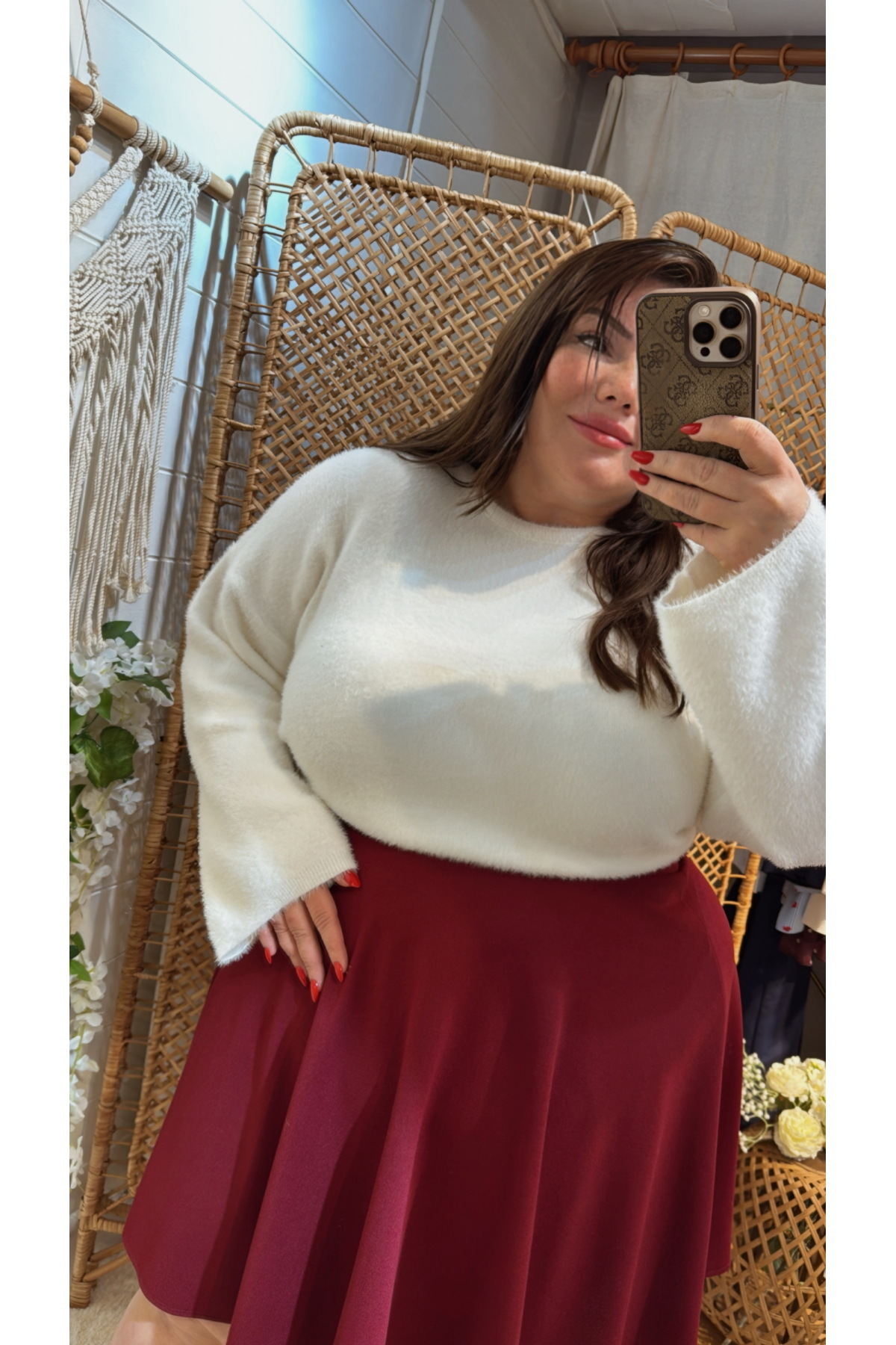 Kendinisevbutik  Bordo Büyük Beden Likralı Çan Etek