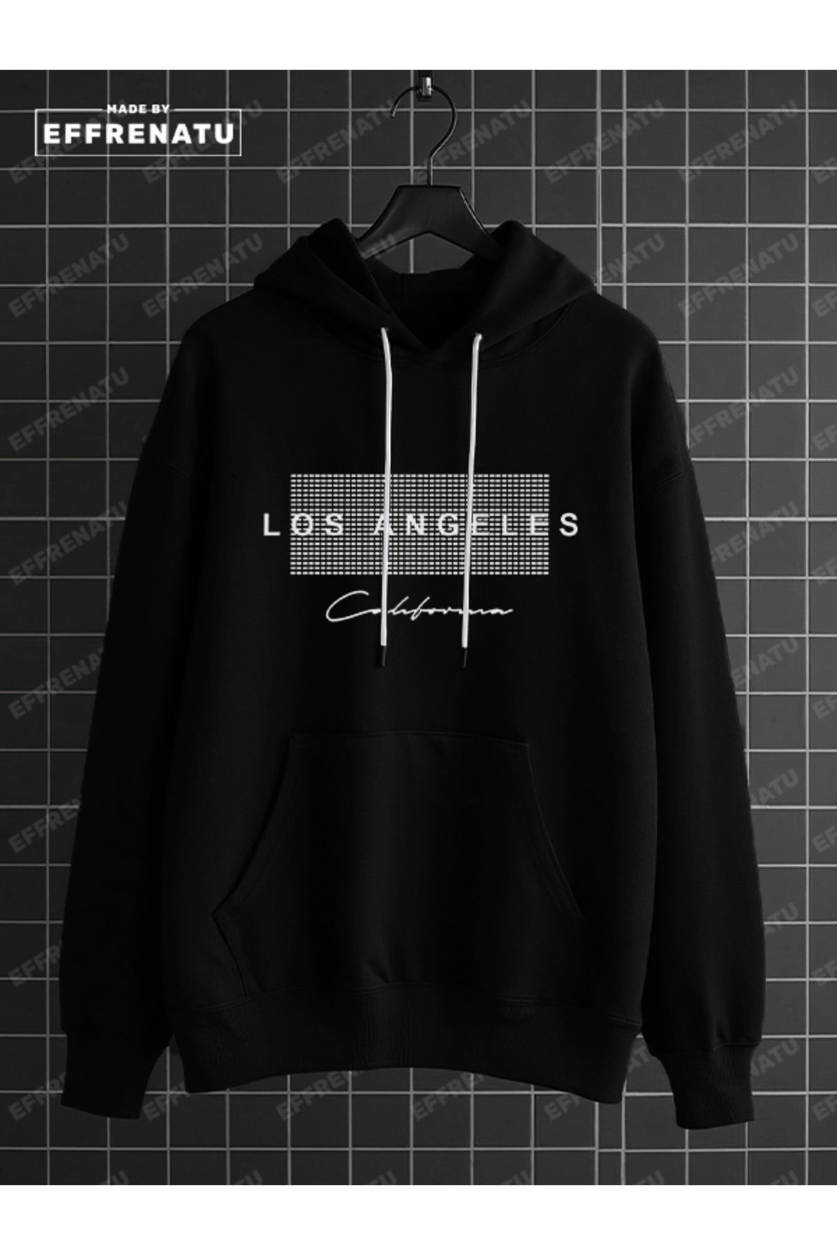 EFFRENATU desenli kapüşonlu sweatshirt, büyük beden görsel 7