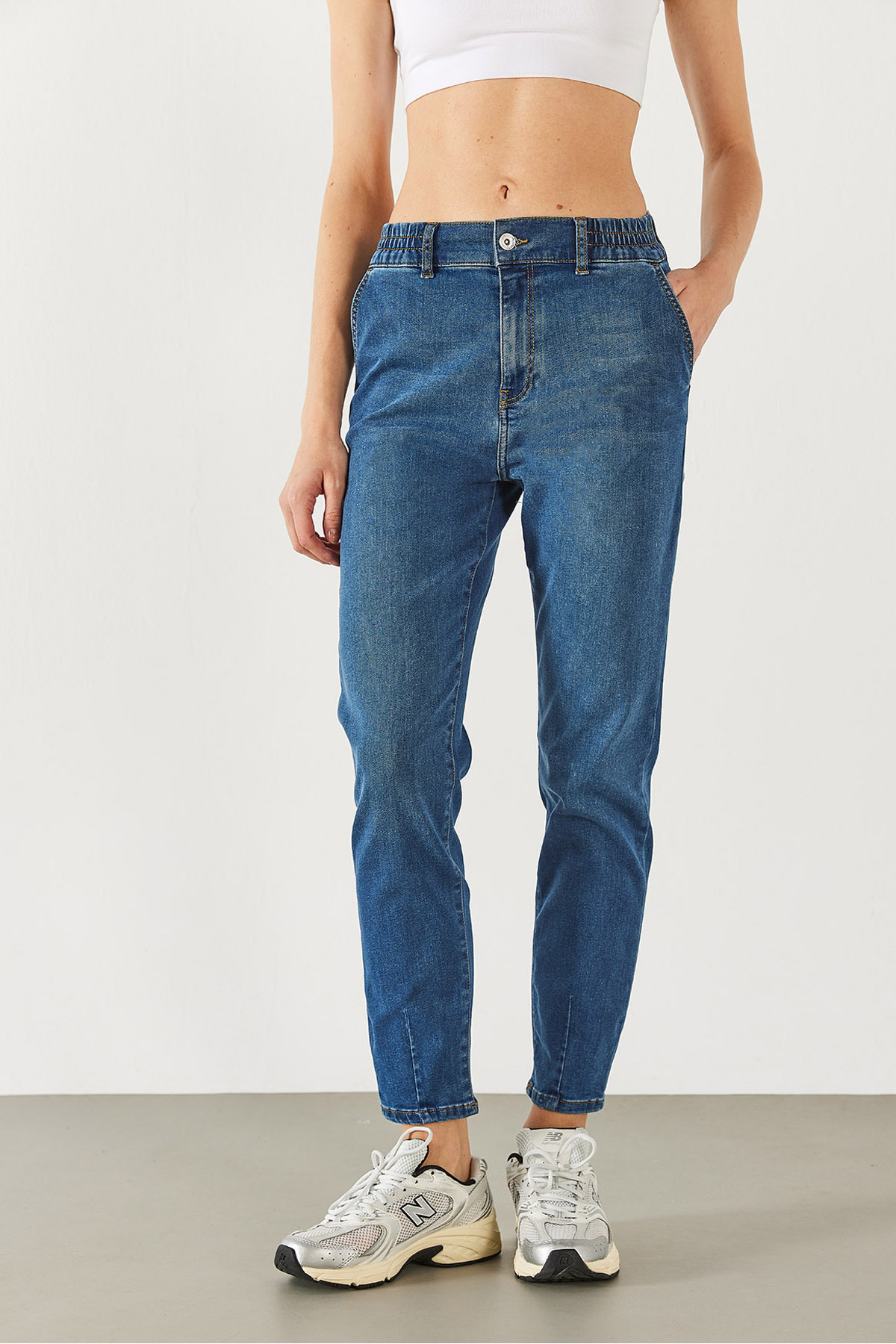 VENA  Kadın Norah Dark Blue Beli Lastikli Jean Pantolon - Dark Blue - Görsel 6