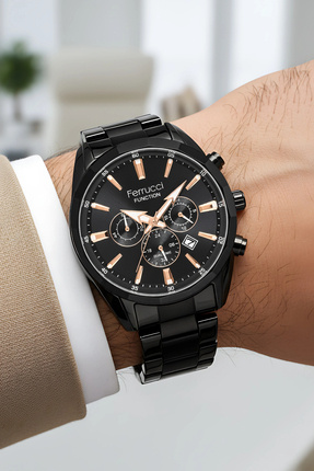 Ferrucci Function Erkek Kol Saati Siyah Renk Çelik Kordon Çelik Kasa 3 ATM Su...