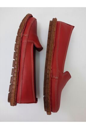 KAPAR % 100 Hakiki Deri ve El yapımı, Kırmızı Renk Günlük Babet model