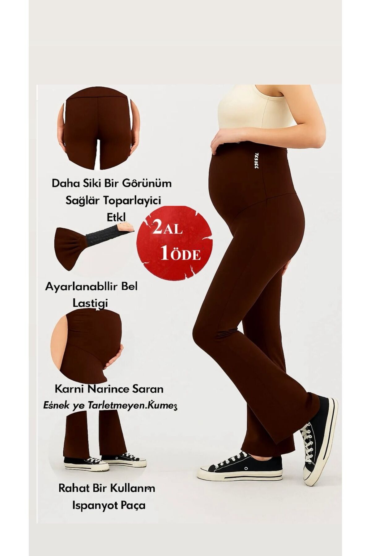 Lesa Wear İspanyol Paça Ayarlanabilir Yüksek Bel Esnek Toparlayıcı Ve Sıkılaştırıcı Hamile Tayt Kahverengi
