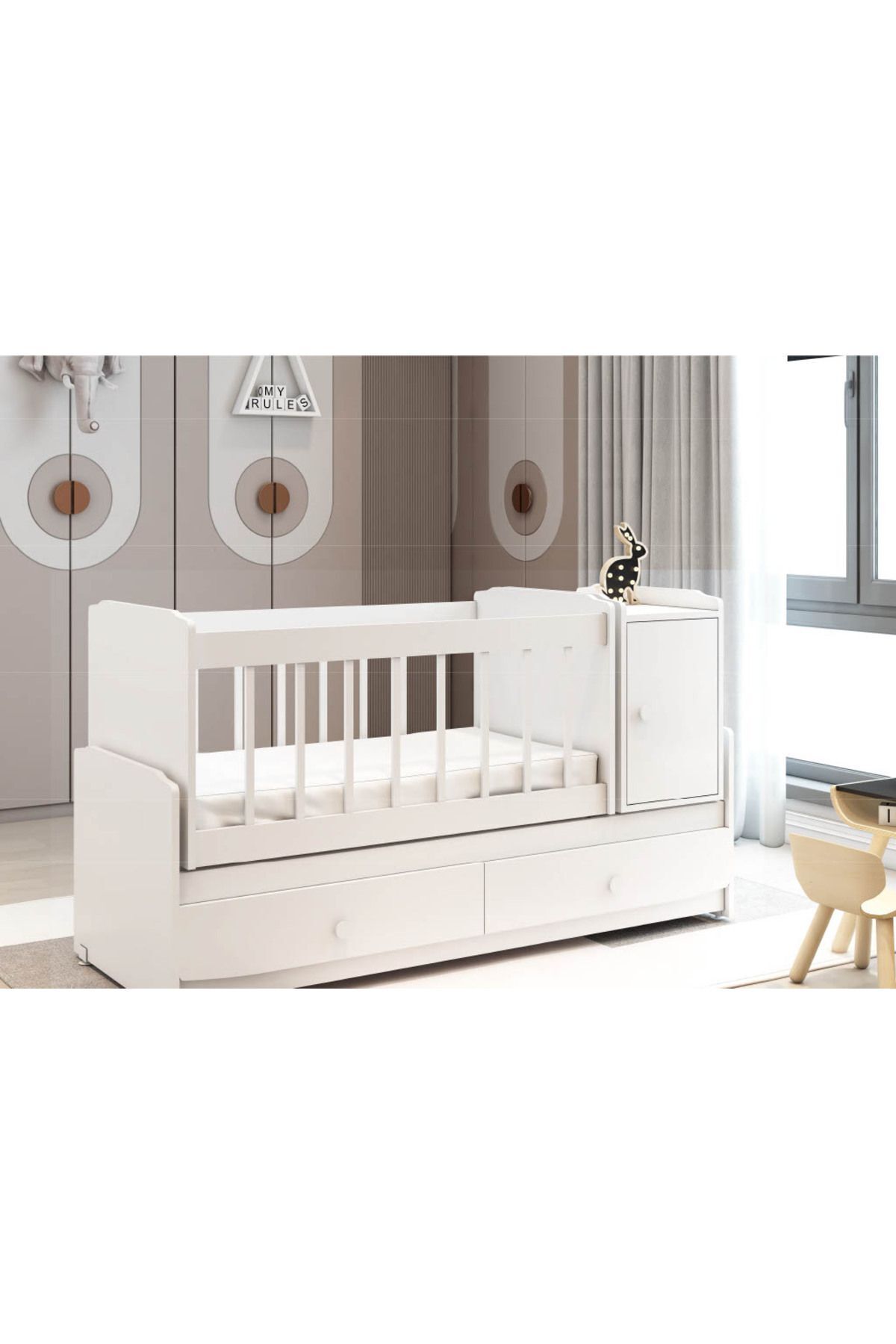 Patiko Furniture Swing Büyüyen Mdf Çıtalı Beşik