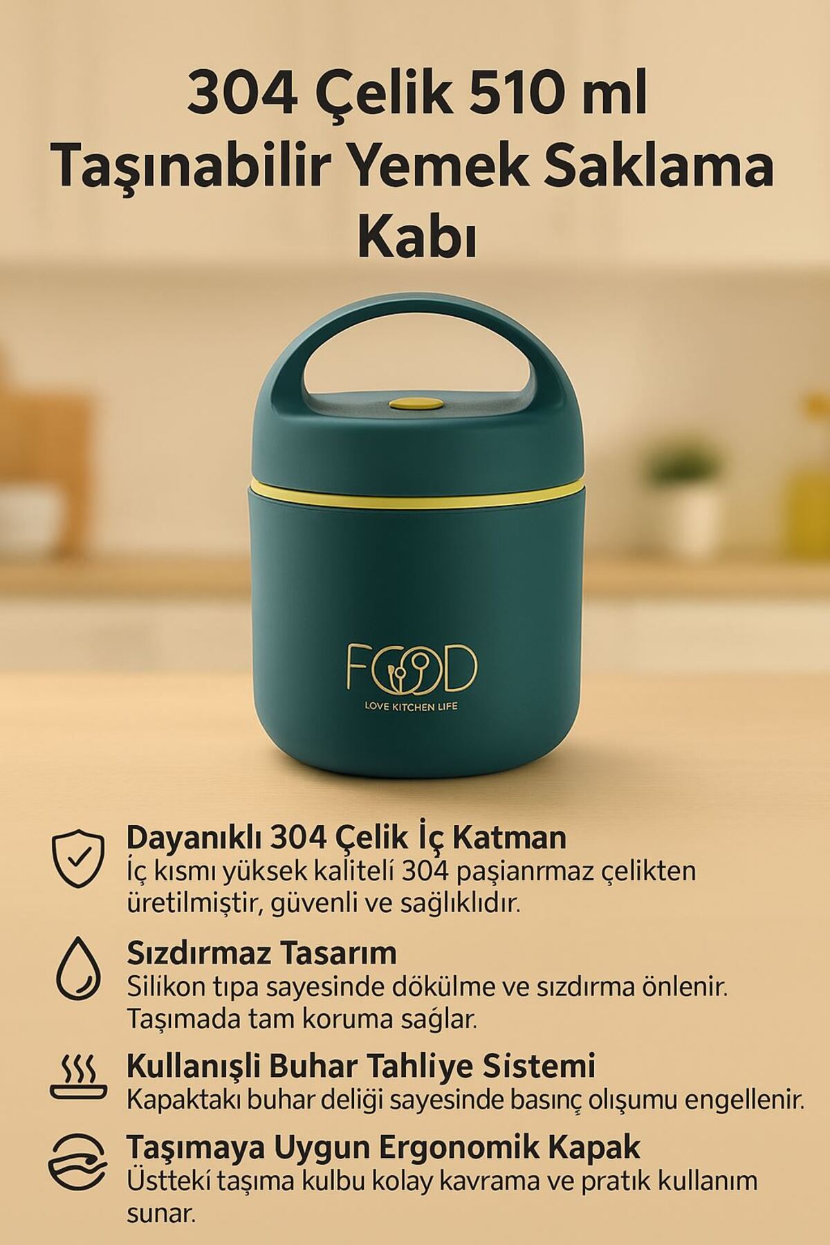 Weather Forecast 304 Çelik 510 ml Taşınabilir Yemek Mama Saklama Kabı (Sıcak Tutmaz) cin415ys fotoğrafı 6 (önizleme)