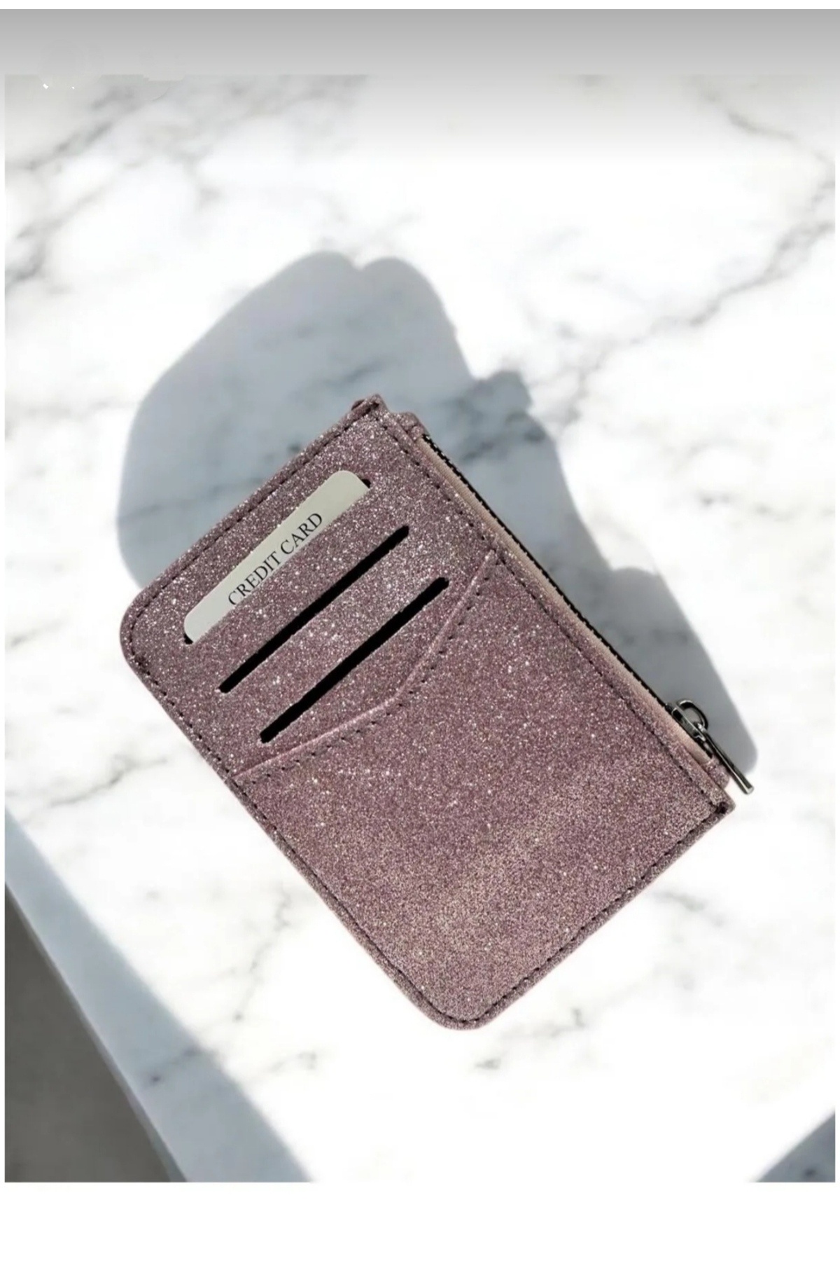 Uzs pace Kadın Simli Fermuarlı Para Bölmeli Simli Şık Mini Katlık & Cüzdan -Pembe