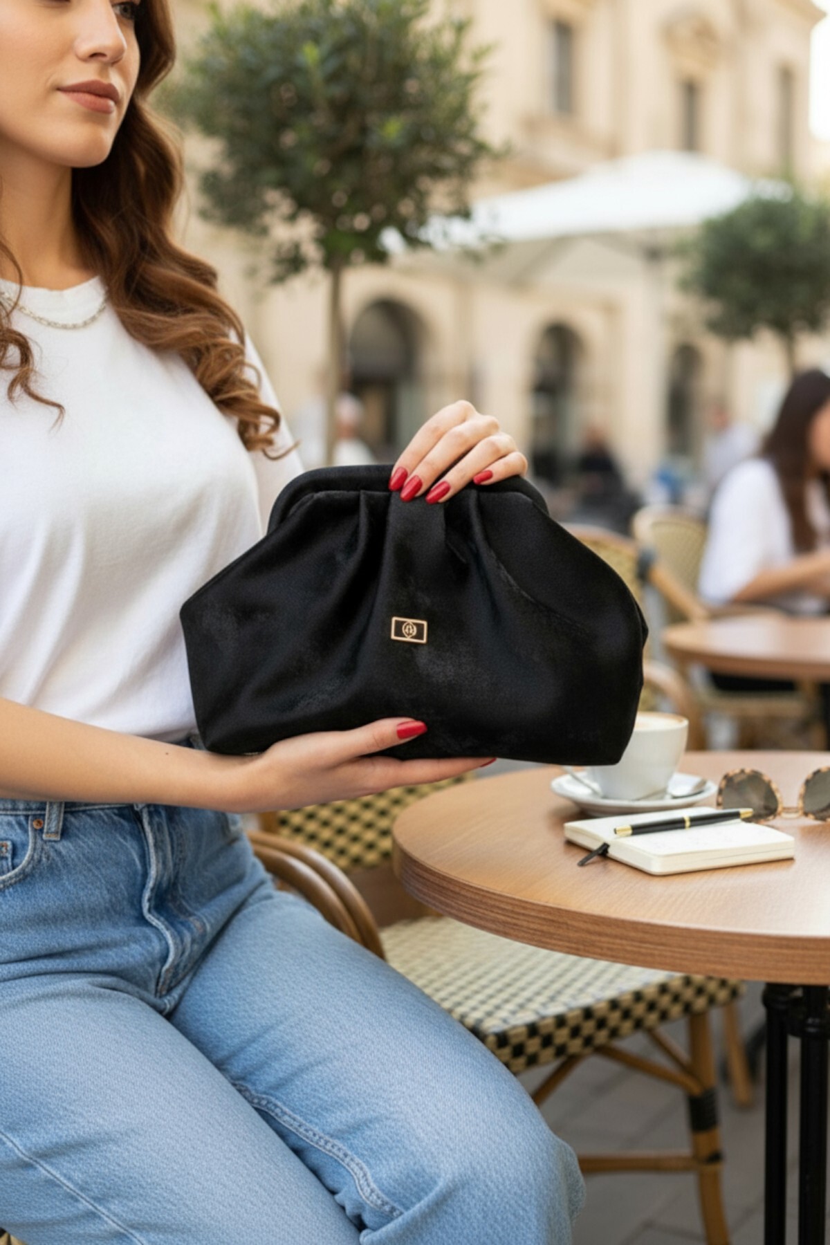 Classbag Yansımalı Saten Süet Siyah Yumuşak Suni Deri Çapraz Askılı Kadın Clutch ve Abiye Çanta görsel 2