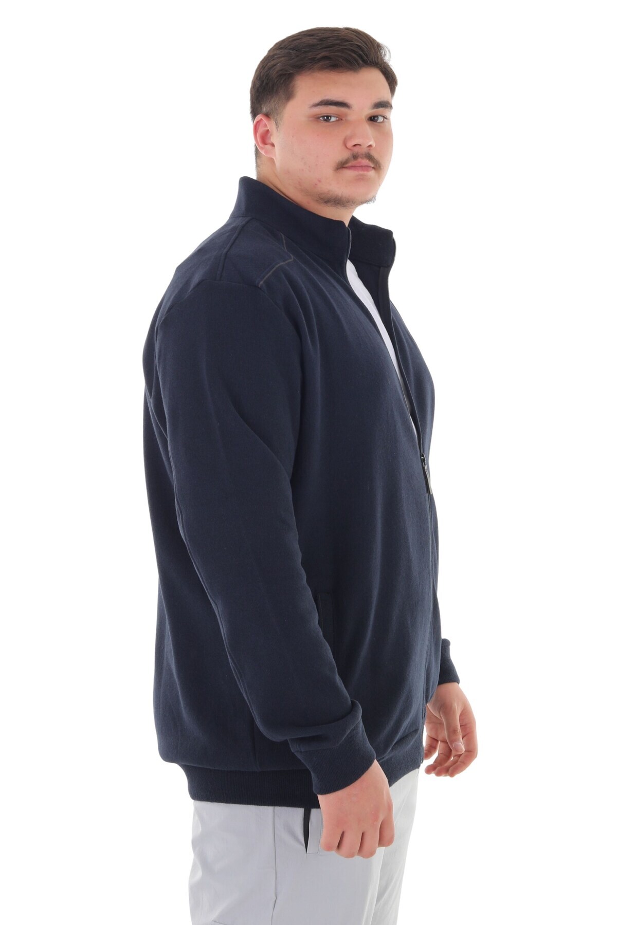 marufshop Erkek Büyük Beden 122-158 Kilo Arası İçin Uygun Pamuklu Geniş Kalıp Dik Yaka Fermuarlı Sweat Mont görsel 4