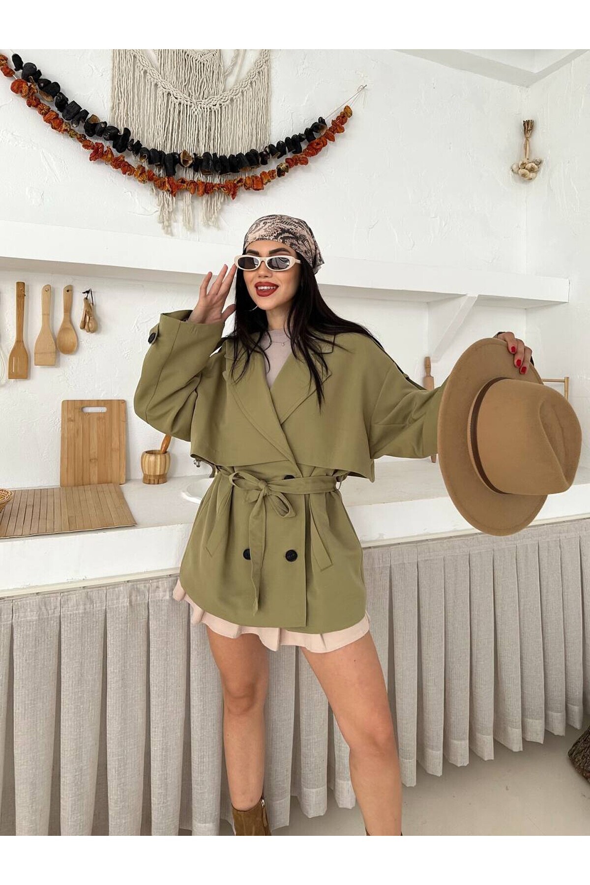 Wrap Collar Buttoned Belted Pocket Epaulette Belted Trench Coat