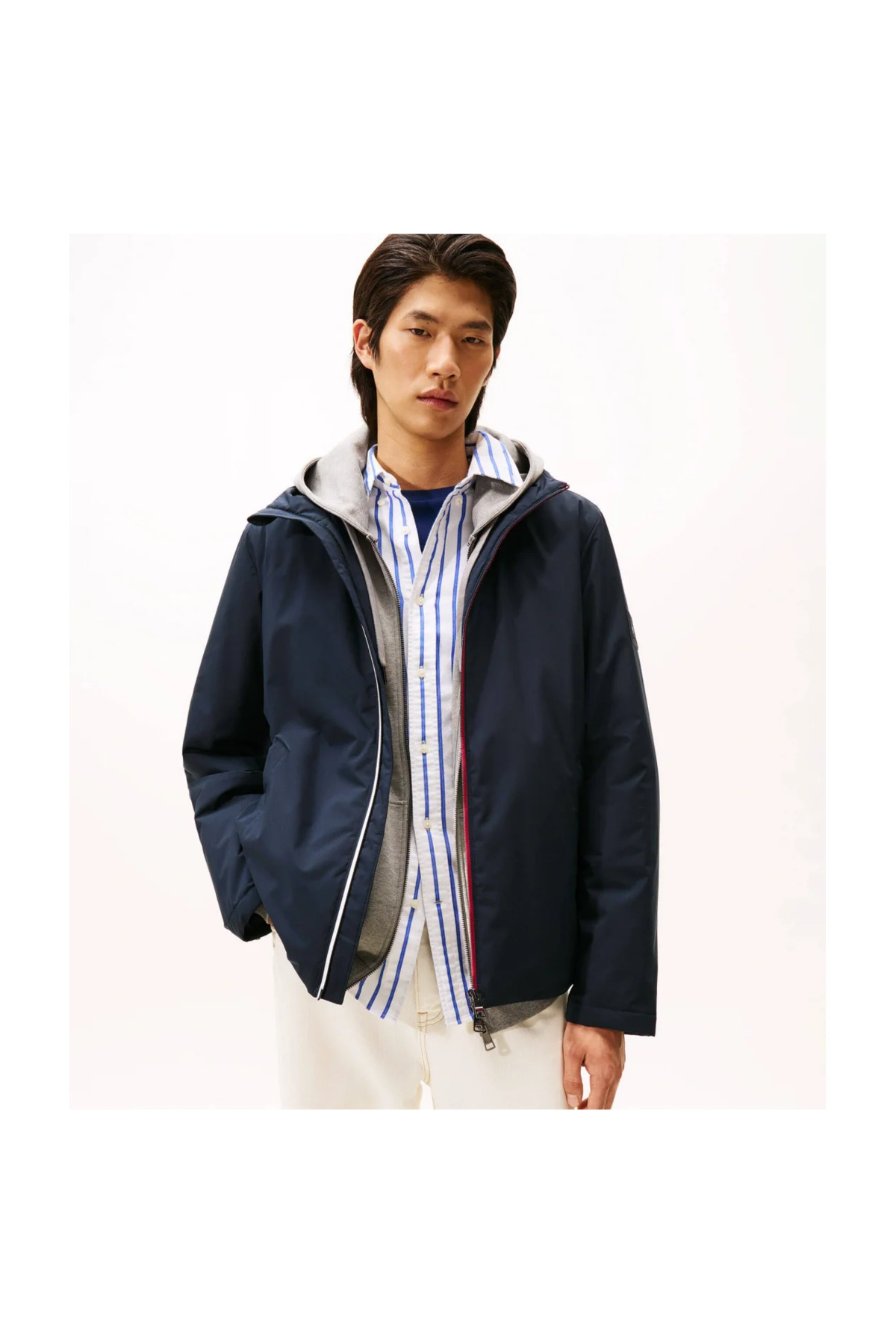 تامی هیلفیگر کاپشن مردانه آستین بلند یقه کلاه دار زیپ دار آبی MW0MW41082-DW5