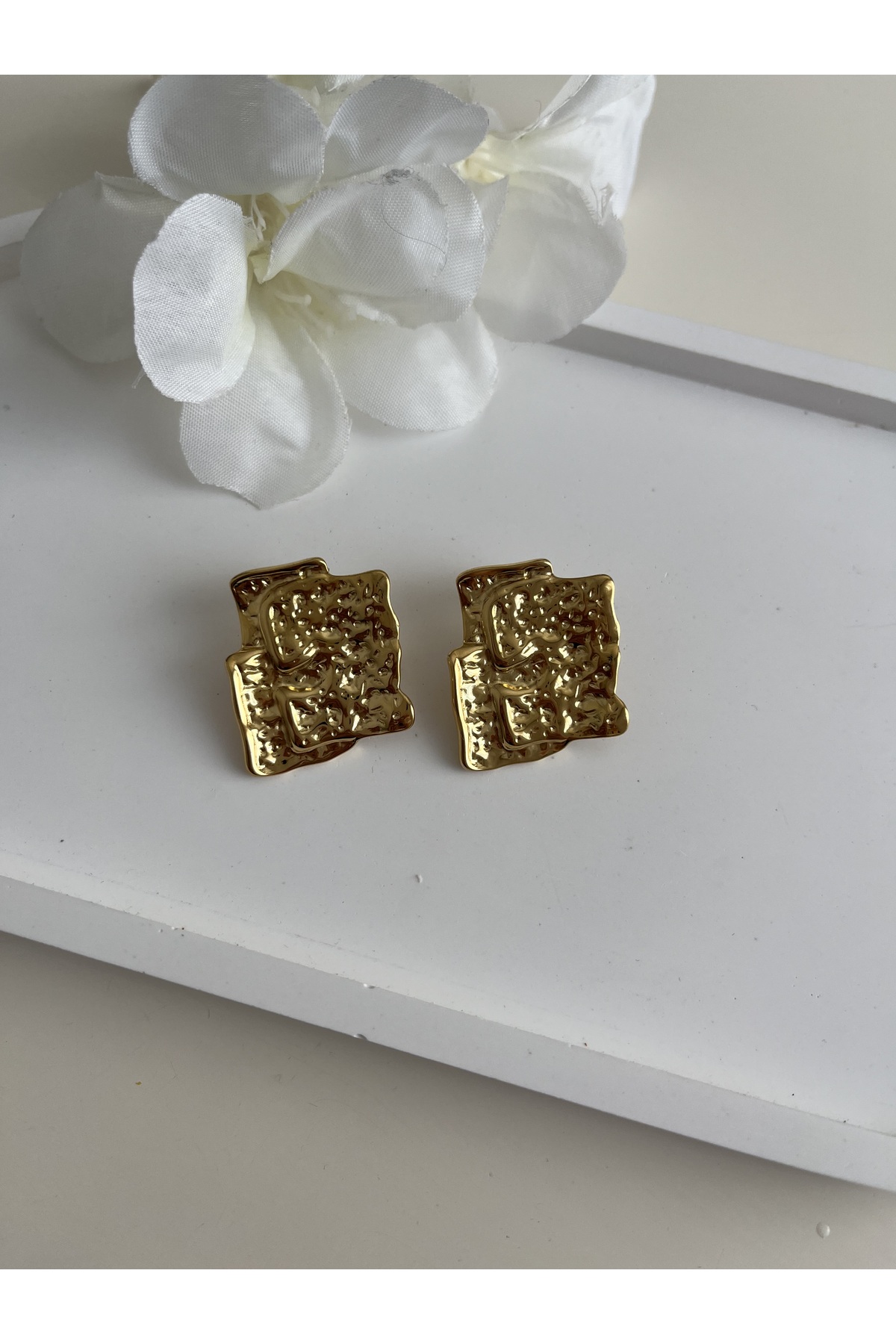 Tasarım Vintage Gold Plaka Çelik Küpe