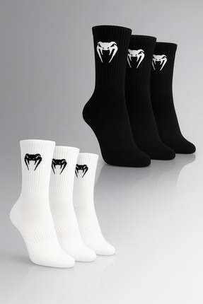 Stylovi Venum 6 Çift Premium Penye Crew Çorap - Siyah & Beyaz UFC Desenli Spo...