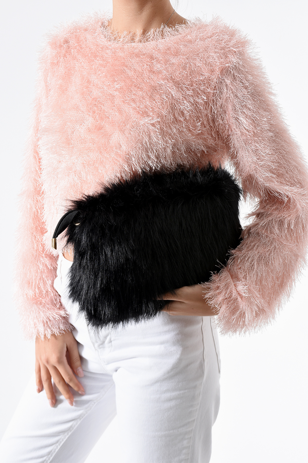 byFOX Fashion Pelüş Clutch Fermuar Kapamalı Çapraz Omuz Çantası En:25 cm Boy:13 cm