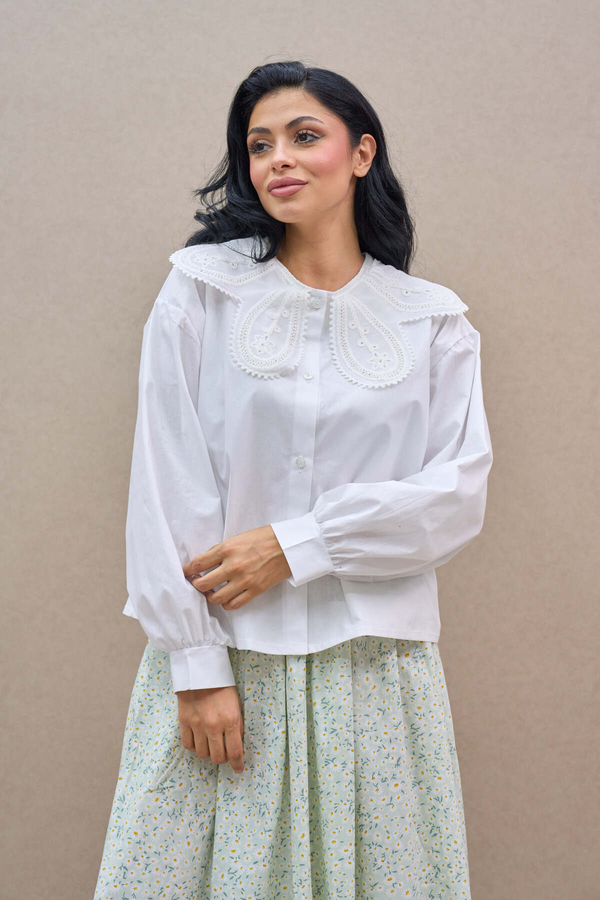 KÜÇÜĞÜM BUTİK  Fisto Yakalı Beyaz Poplin Gömlek - Görsel 2