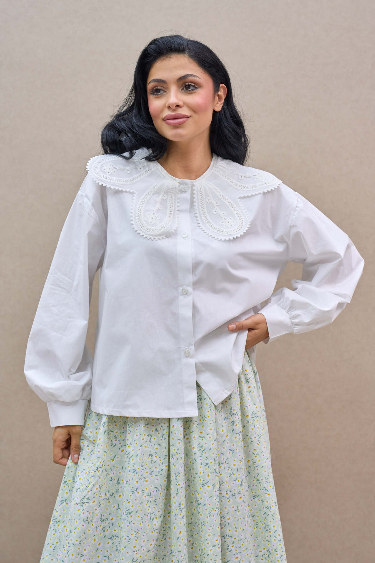 KÜÇÜĞÜM BUTİK  Fisto Yakalı Beyaz Poplin Gömlek - Görsel 3