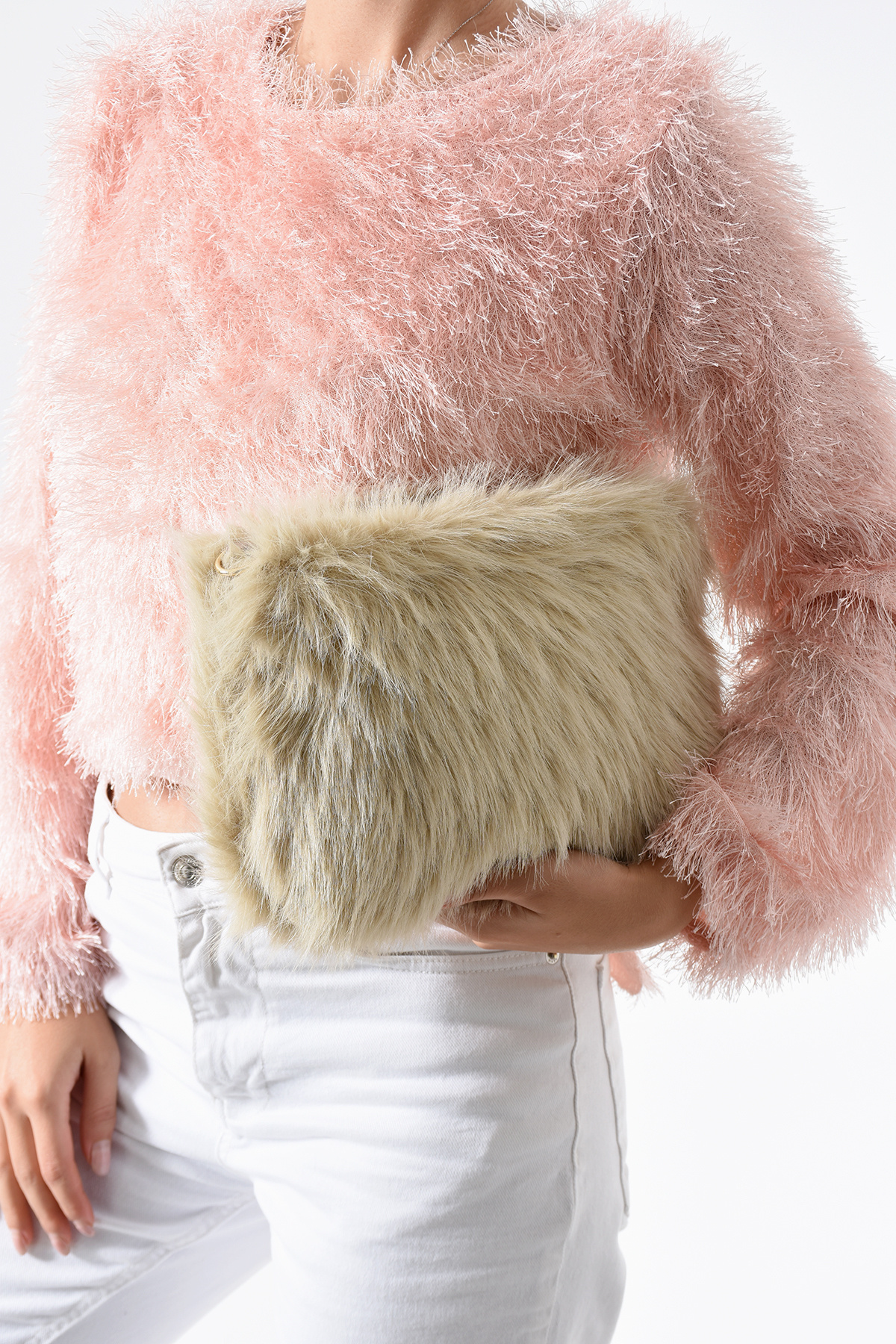 byFOX Fashion Pelüş Clutch Fermuar Kapamalı Çapraz Omuz Çantası En:25 cm Boy:13 cm