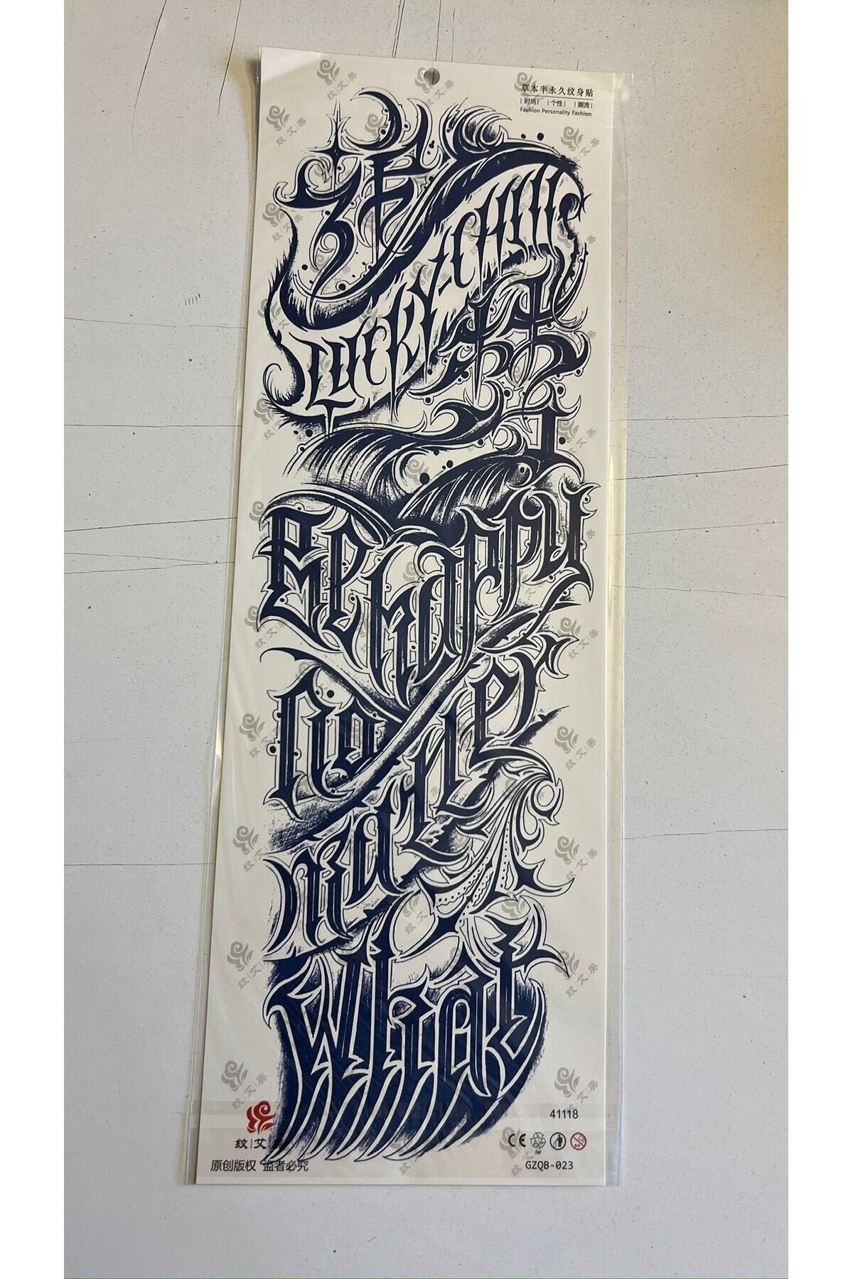 Airbrush Tattoo Gotik Yazılar 3 Hafta Kalıcı Tam Kol Bacak Kaplama Yapıştırma Geçici Dövme 46 CM