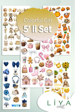 LiyaCraft 5'li Girl Sticker Planner Ajanda Bullet Journal Için Uygun Set