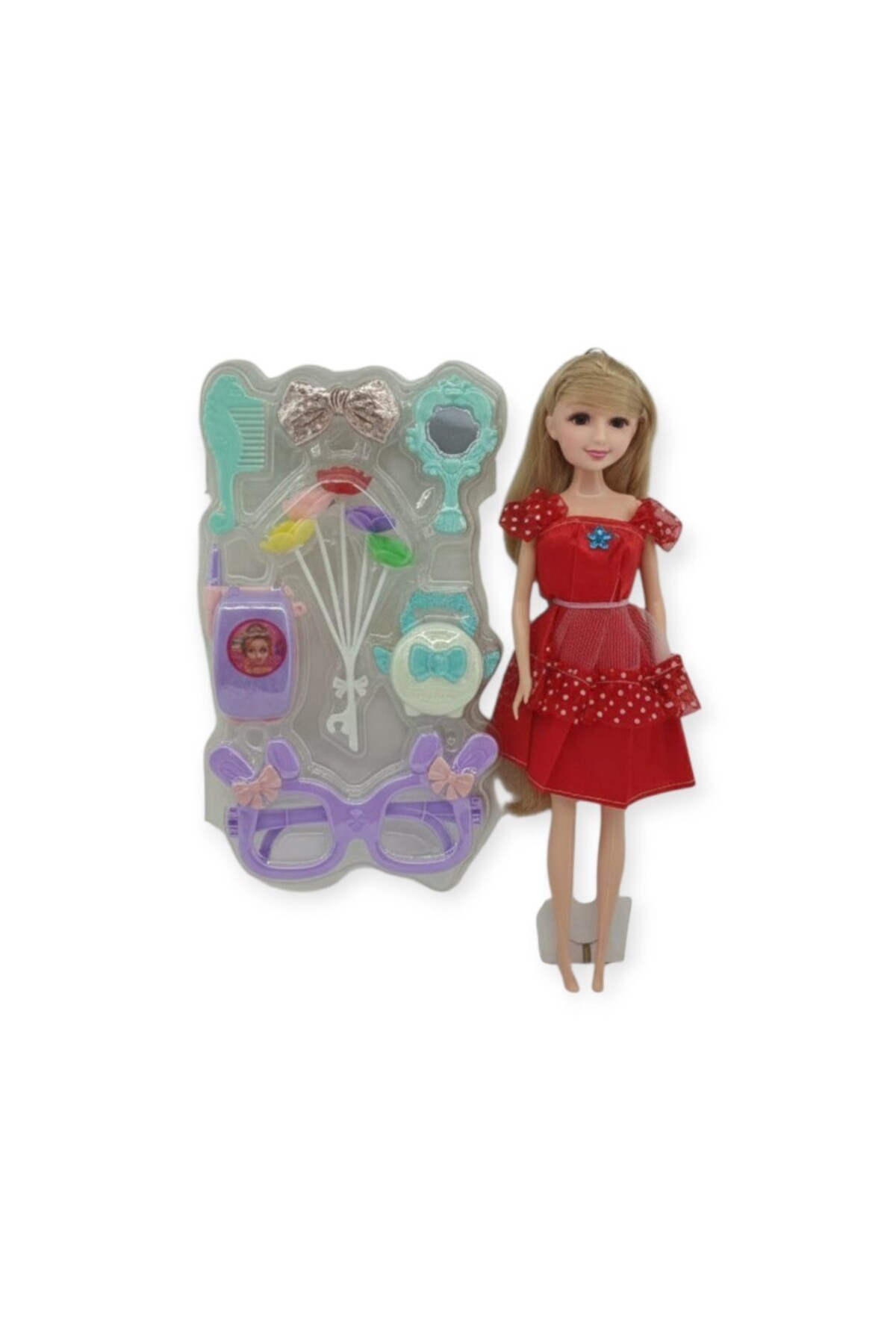 Genel Markalar Güzellik Seti 7 Parça Aksesuarlı Bebek Seti - Kırmızı (Lisinya) fotoğrafı 2 (önizleme)