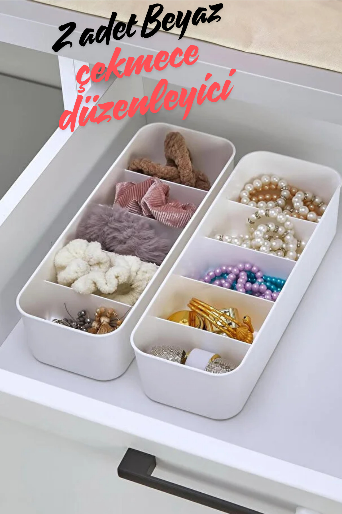 5 Compartment 2 Pieces Interior Organizer Jewelry, Buckle, Socks, Underwear Organizer - White
