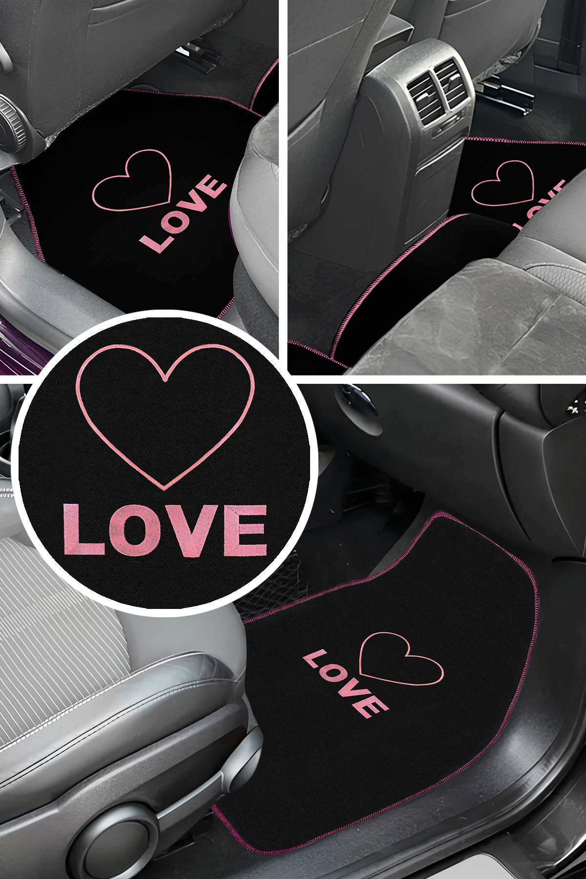 hart 145cm カービング TUSBA MARKET Kalp ve Aşk Desenli Pembe Nakışlı 5'li Oto Halı