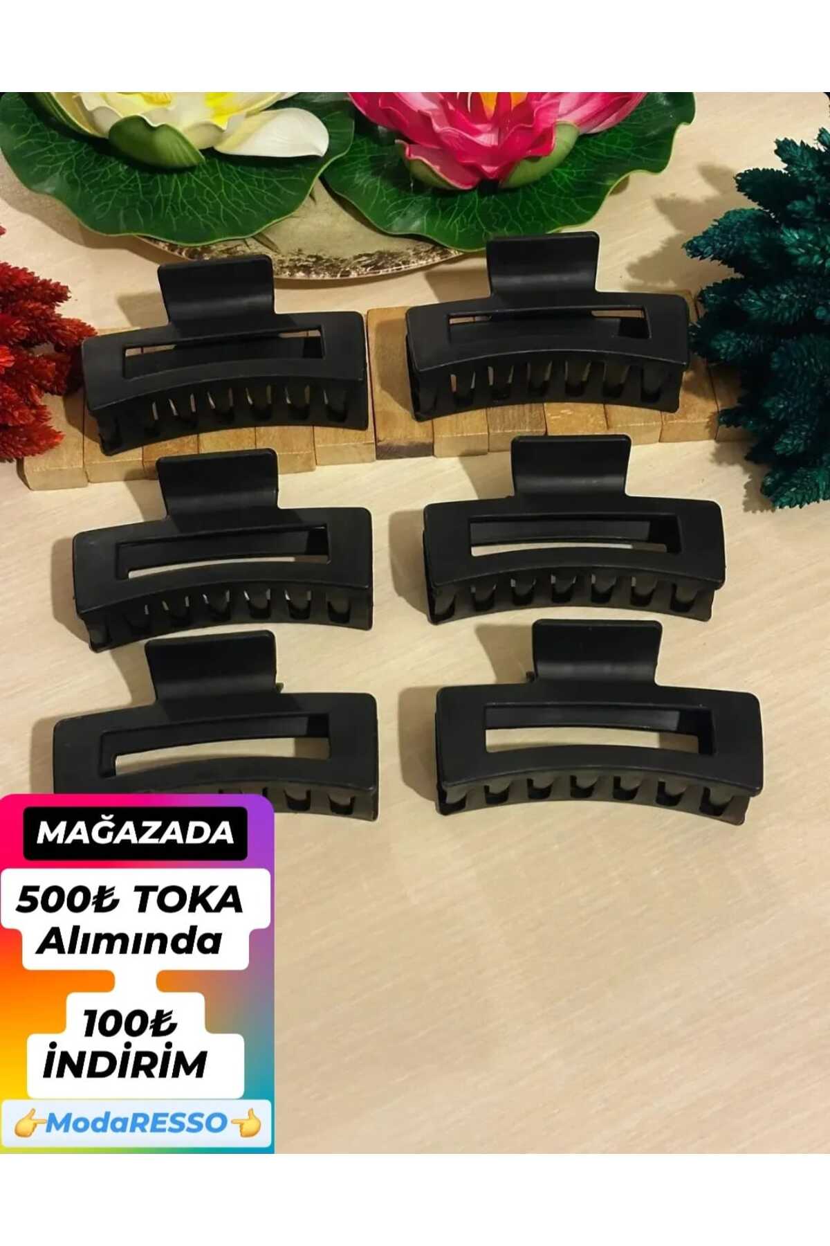 Women's 6 Pieces Rectangular BLACK Large Latch Buckle 9 Cm