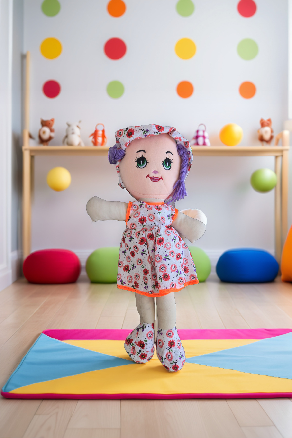 Foto Yiğit Kız Çocuk Oyuncak Bebekler Sarı Elbiseli 50cm Oyuncak Bez Bebek Çok Renkll Eğitici Oyuncak Bebek fotoğrafı 4 (önizleme)