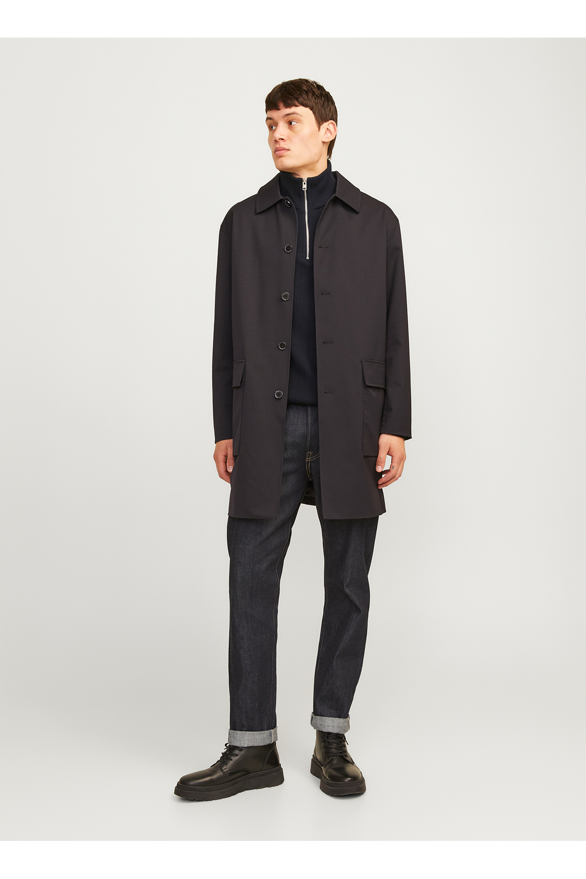 Jack & Jones Bisiklet Yaka A-Form Fit Siyah Erkek Kazak