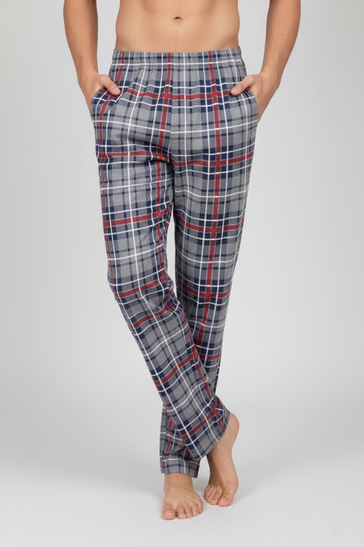 Mutlu City Yüksek Kalite Pamuk Cepli Erkek Ekoseli Pijama Altı 1485