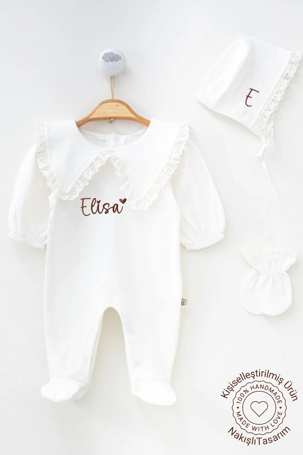 Minytrendy İsim Nakışlı Kız Bebek Yenidoğan Tulum Mevlüt Takımı Hastane Çıkışı Bebek Hediyelik fotoğrafı 2 (önizleme)