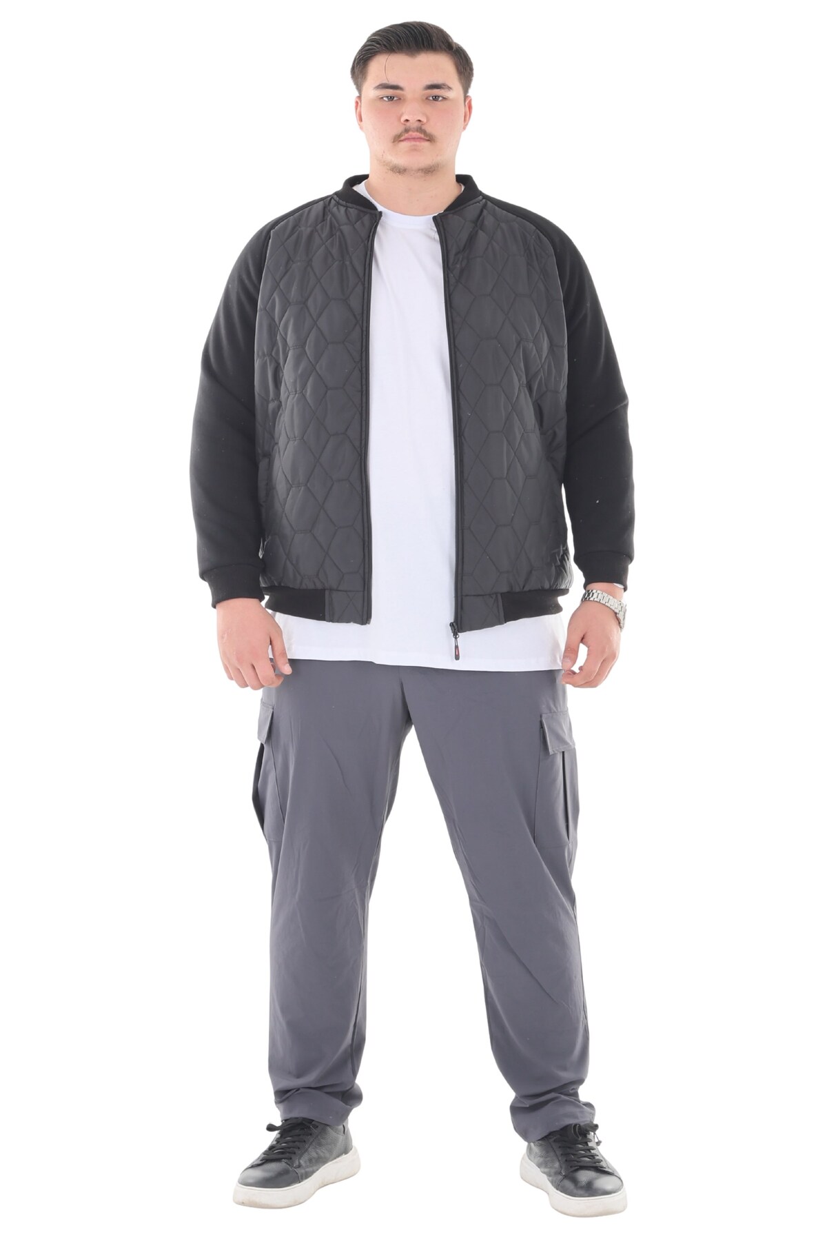 marufshop Erkek Büyük Beden 120 Kilo-158 Kilo Arası İçin Uygun Dik Yaka Parçalı Mevsimlik Hafif Mont görsel 3