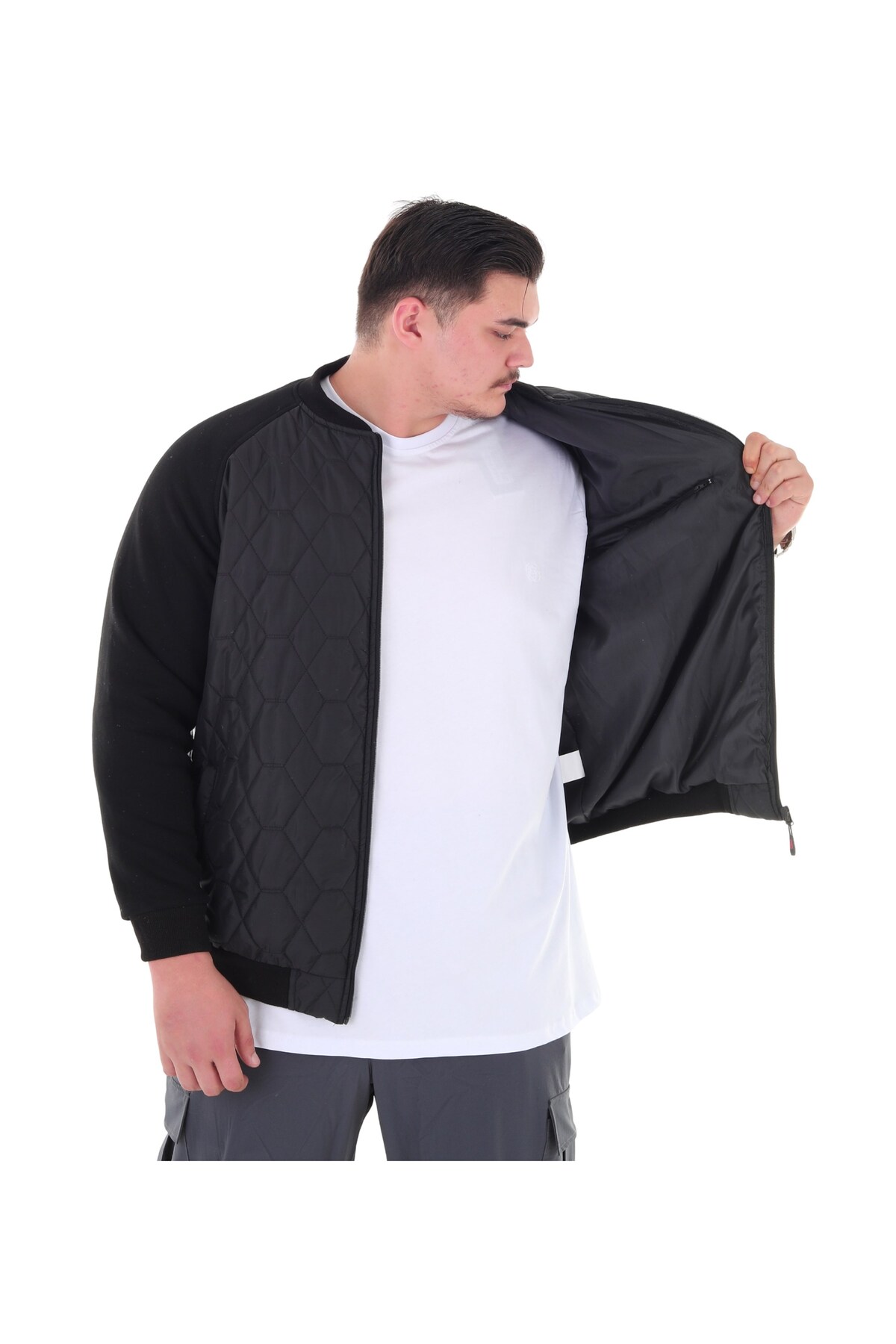 marufshop Erkek Büyük Beden 120 Kilo-158 Kilo Arası İçin Uygun Dik Yaka Parçalı Mevsimlik Hafif Mont görsel 6