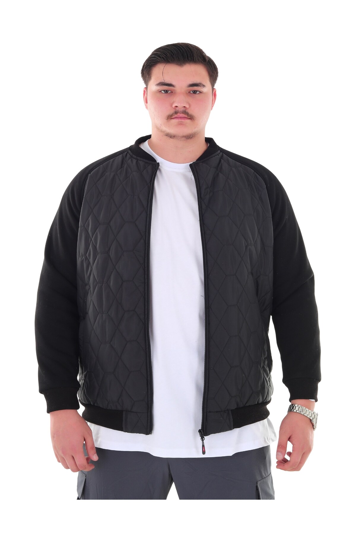 marufshop Erkek Büyük Beden 120 Kilo-158 Kilo Arası İçin Uygun Dik Yaka Parçalı Mevsimlik Hafif Mont görsel 8