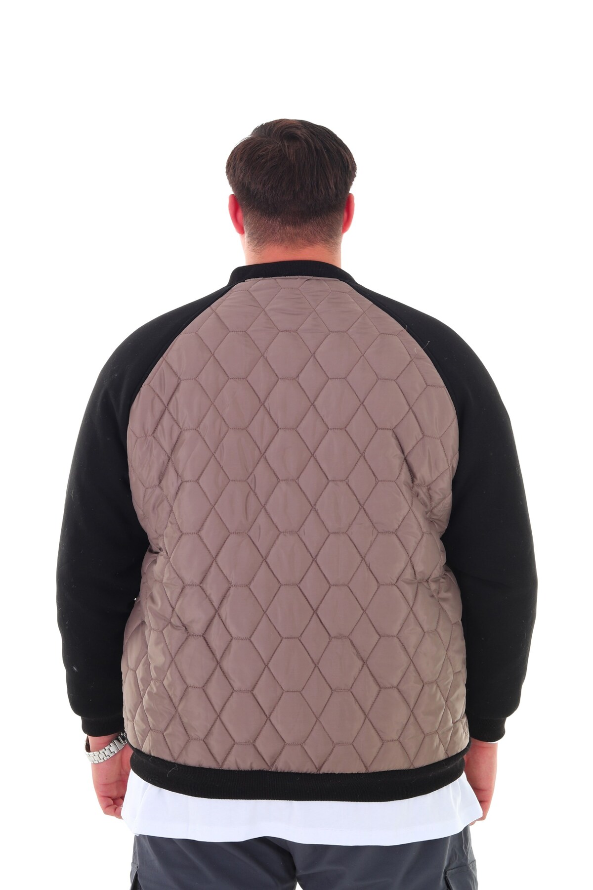 marufshop Erkek Büyük Beden 120 Kilo-158 Kilo Arası İçin Uygun Dik Yaka Parçalı Mevsimlik Hafif Mont görsel 8