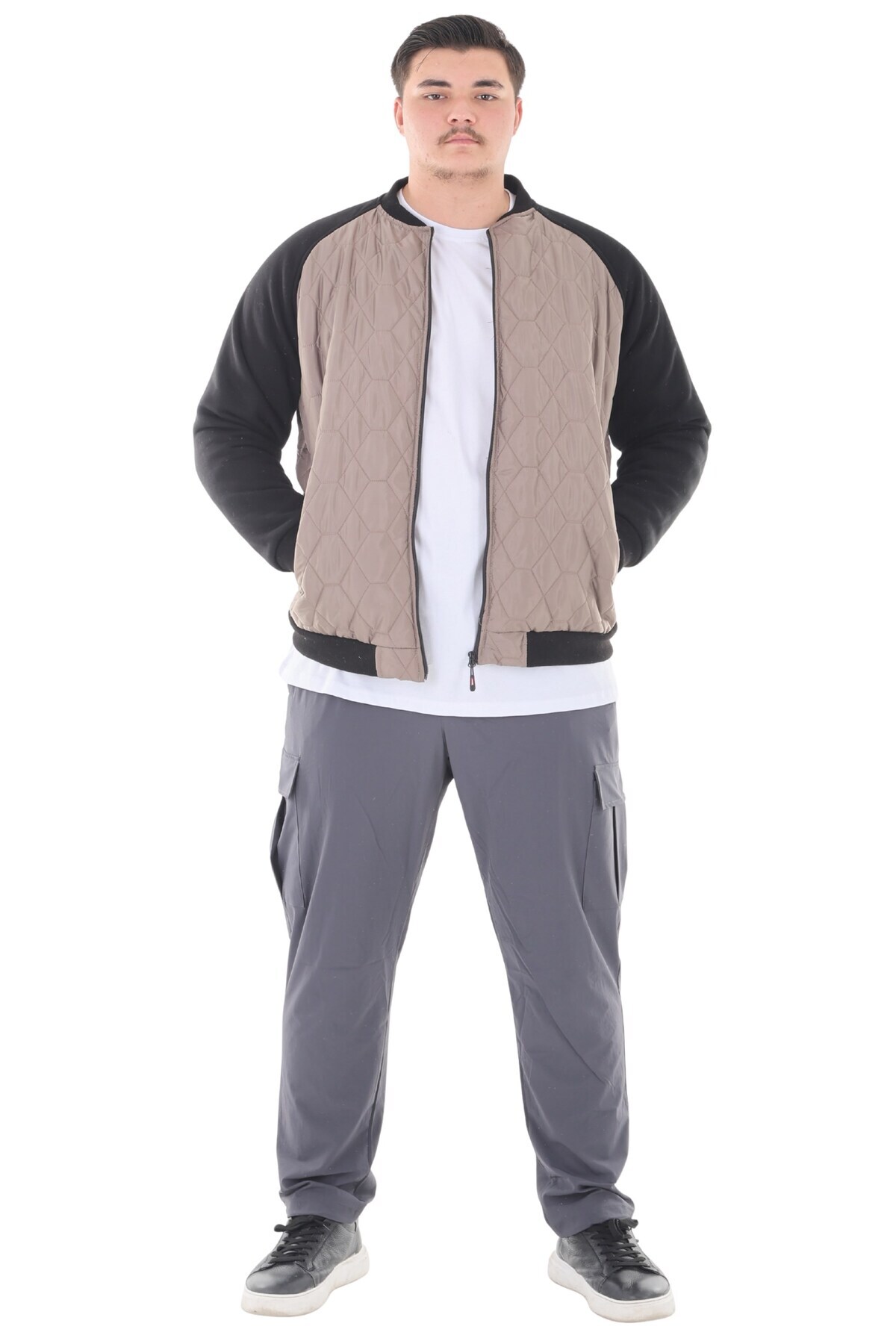 marufshop Erkek Büyük Beden 120 Kilo-158 Kilo Arası İçin Uygun Dik Yaka Parçalı Mevsimlik Hafif Mont görsel 3