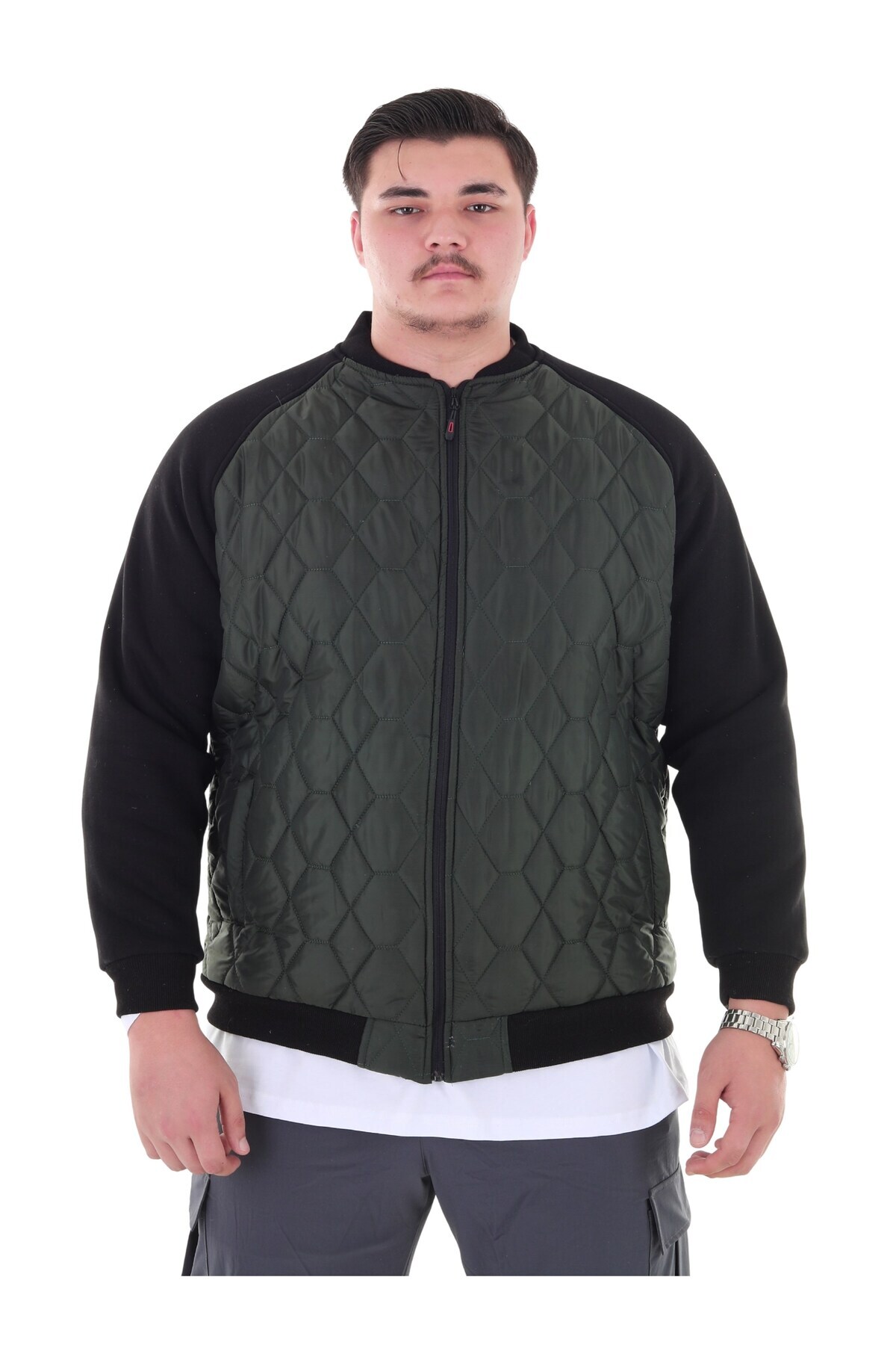 marufshop Erkek Büyük Beden 120 Kilo-158 Kilo Arası İçin Uygun Dik Yaka Parçalı Mevsimlik Hafif Mont