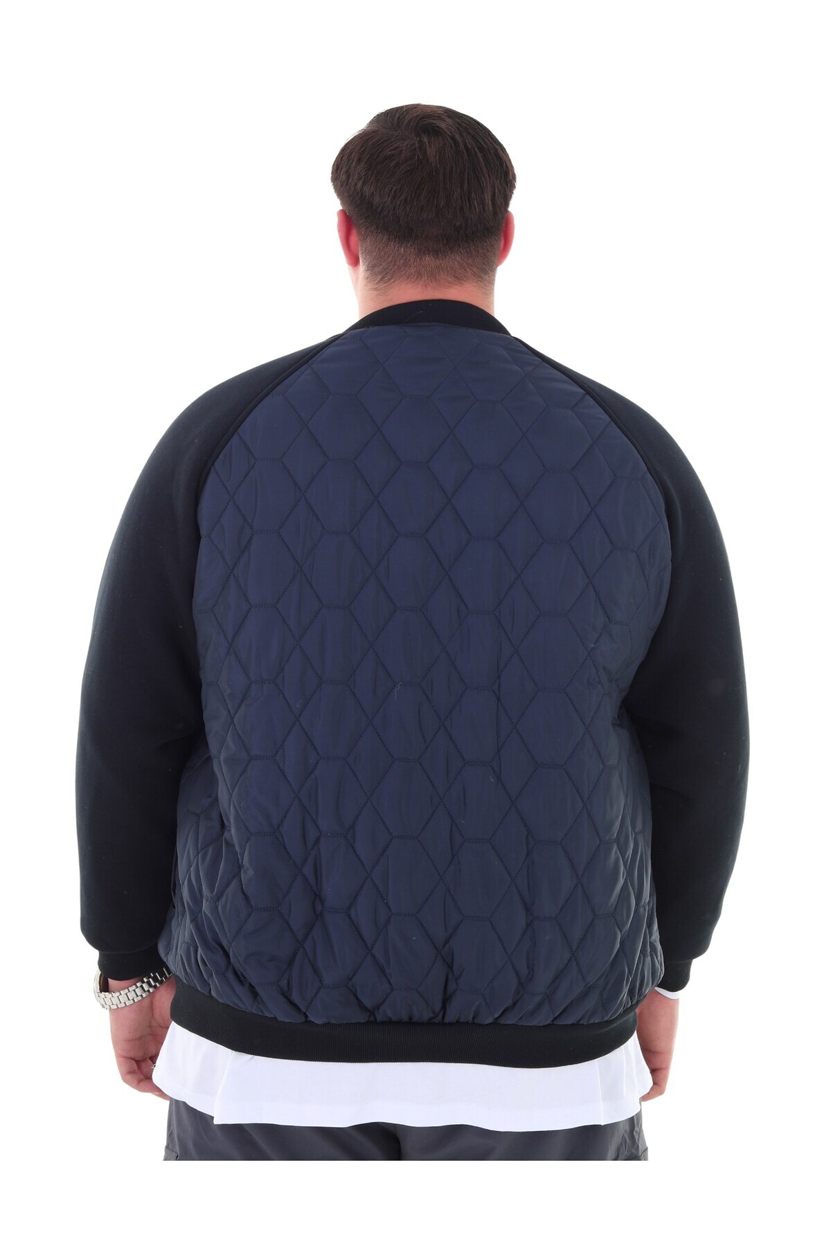 marufshop Erkek Büyük Beden 120 Kilo-158 Kilo Arası İçin Uygun Dik Yaka Parçalı Mevsimlik Hafif Mont görsel 8