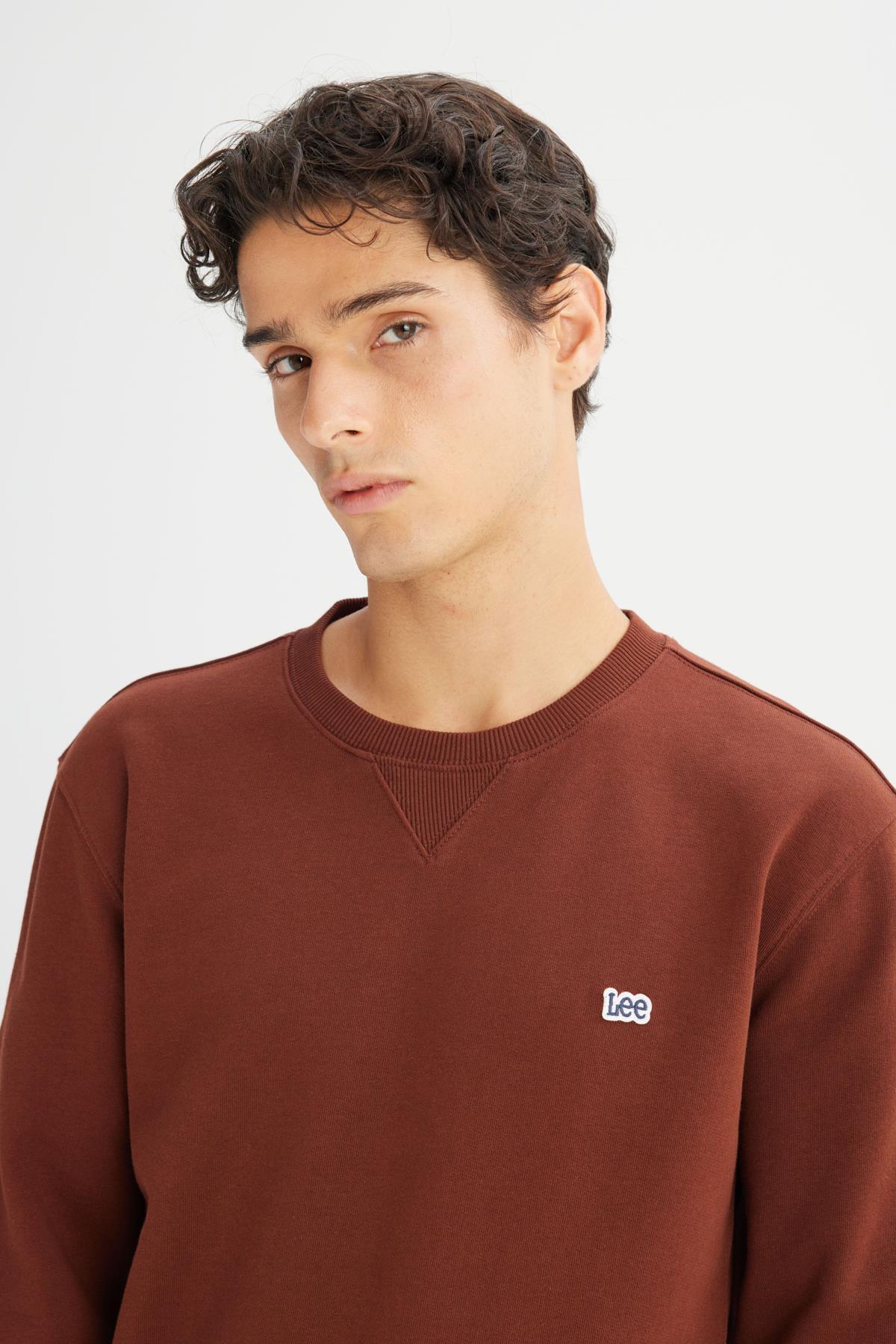 Lee %100 Pamuk Regular Fit Normal Kesim Bisiklet Yaka Kiremit Rengi Sweatshirt görsel 5