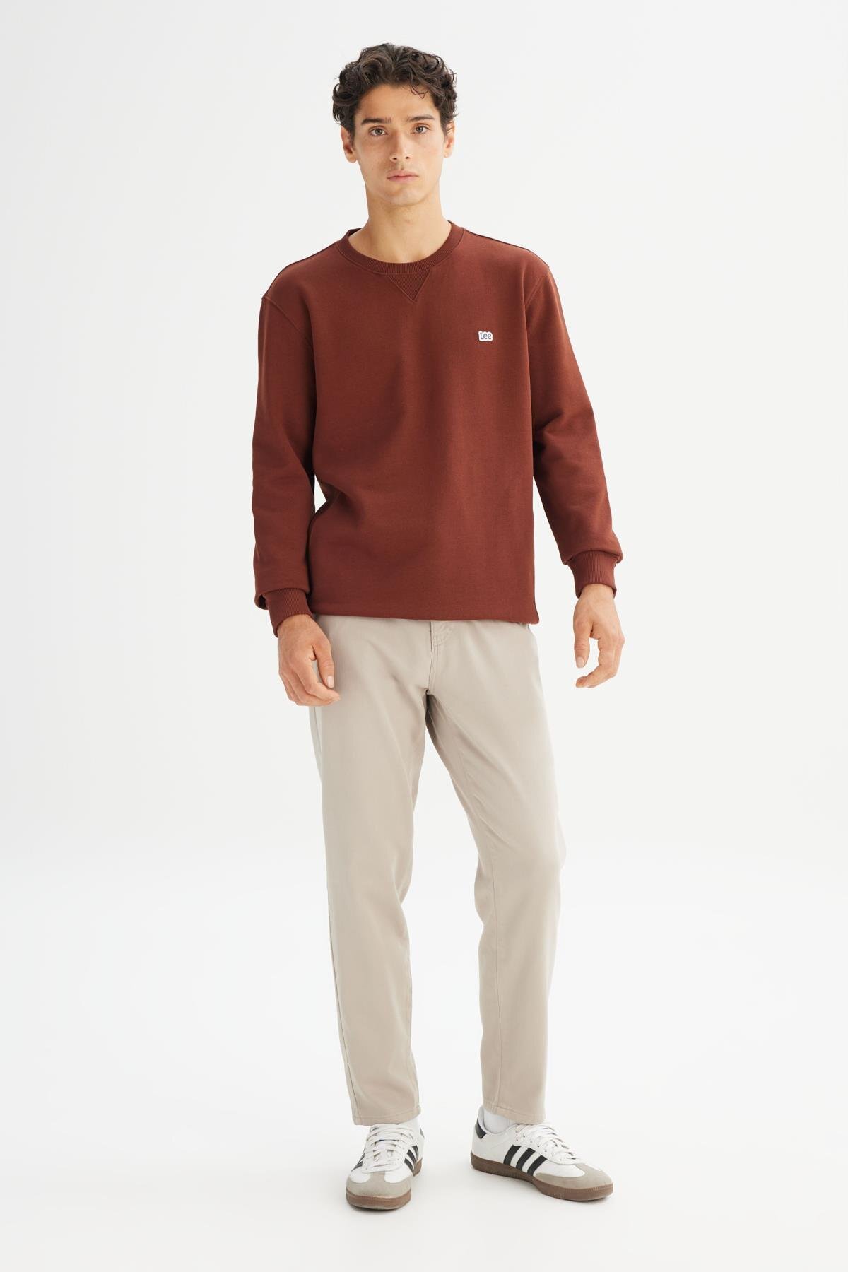 Lee %100 Pamuk Regular Fit Normal Kesim Bisiklet Yaka Kiremit Rengi Sweatshirt görsel 2