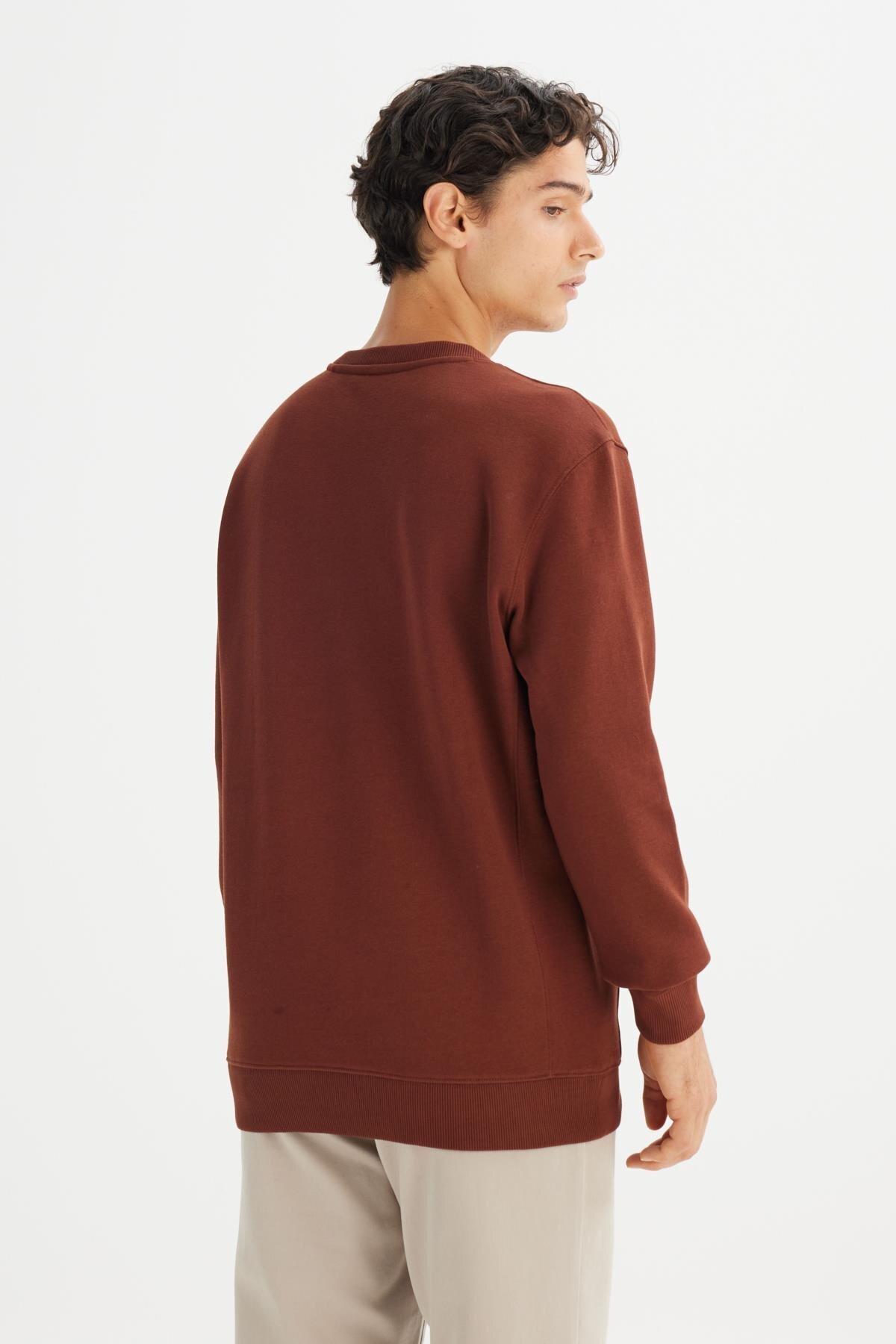 Lee %100 Pamuk Regular Fit Normal Kesim Bisiklet Yaka Kiremit Rengi Sweatshirt görsel 3