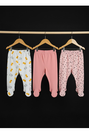 Jasminya 3 Lü Kız Bebek 0-3 Ay Patikli Pijama Altı (3 Lü Avantaj Paket)