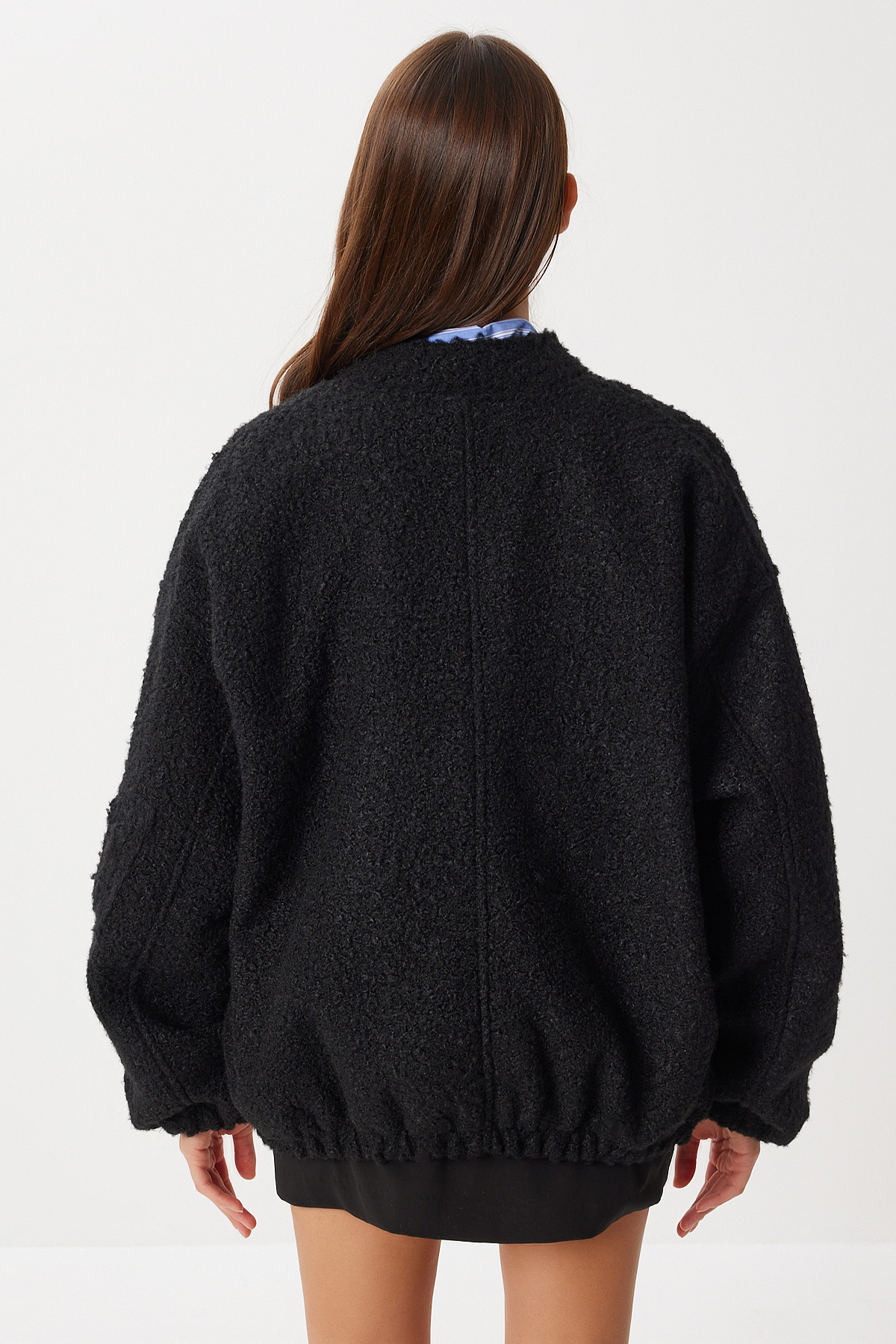 Lovelyİstanbul  Buklet Oversize Bomber Ceket LFG0165 SİYAH - Görsel 7