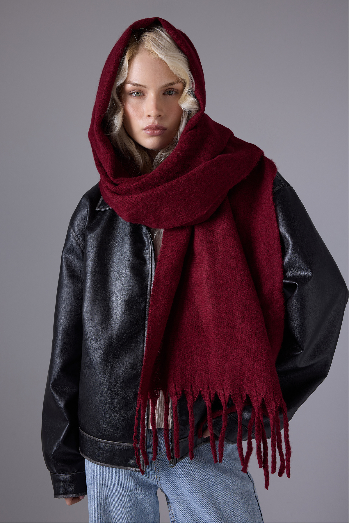 myfirstsea Puffy Yumuşak Dokulu Şaçakalı Kadın Atkı Şal - Kışlık Sıcak ve Şık Model 50cmx210cm