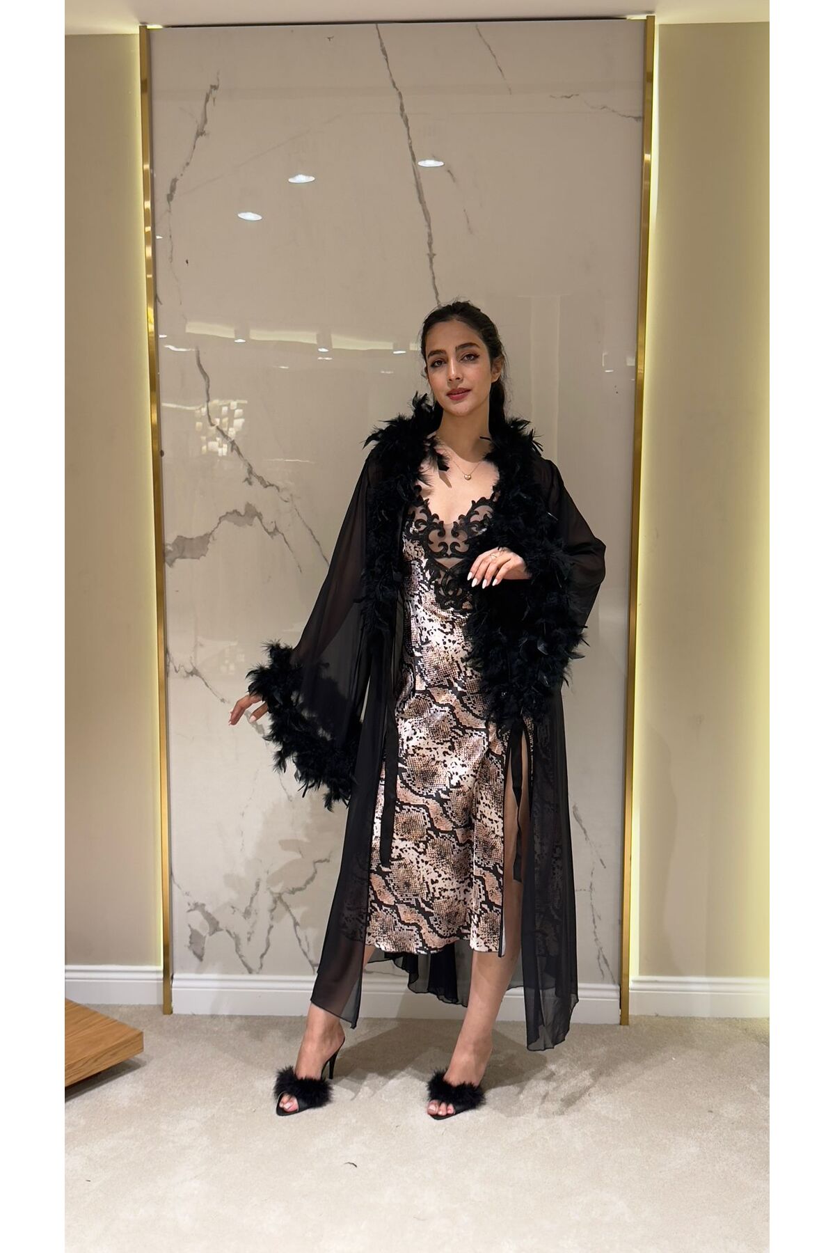 DAWN LİNE TÜYLÜ 2 Lİ LEOPAR GECELİK TAKIM