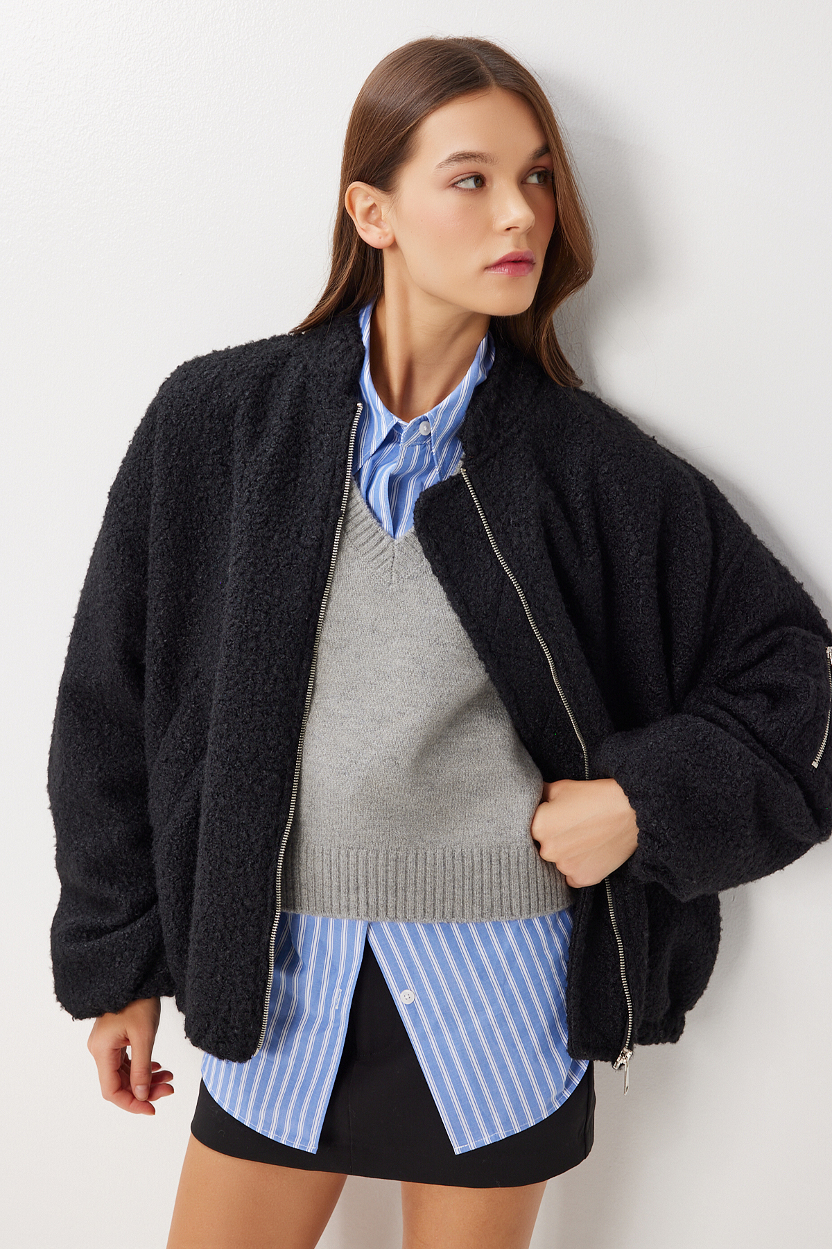 Lovelyİstanbul  Buklet Oversize Bomber Ceket LFG0165 SİYAH - Görsel 2